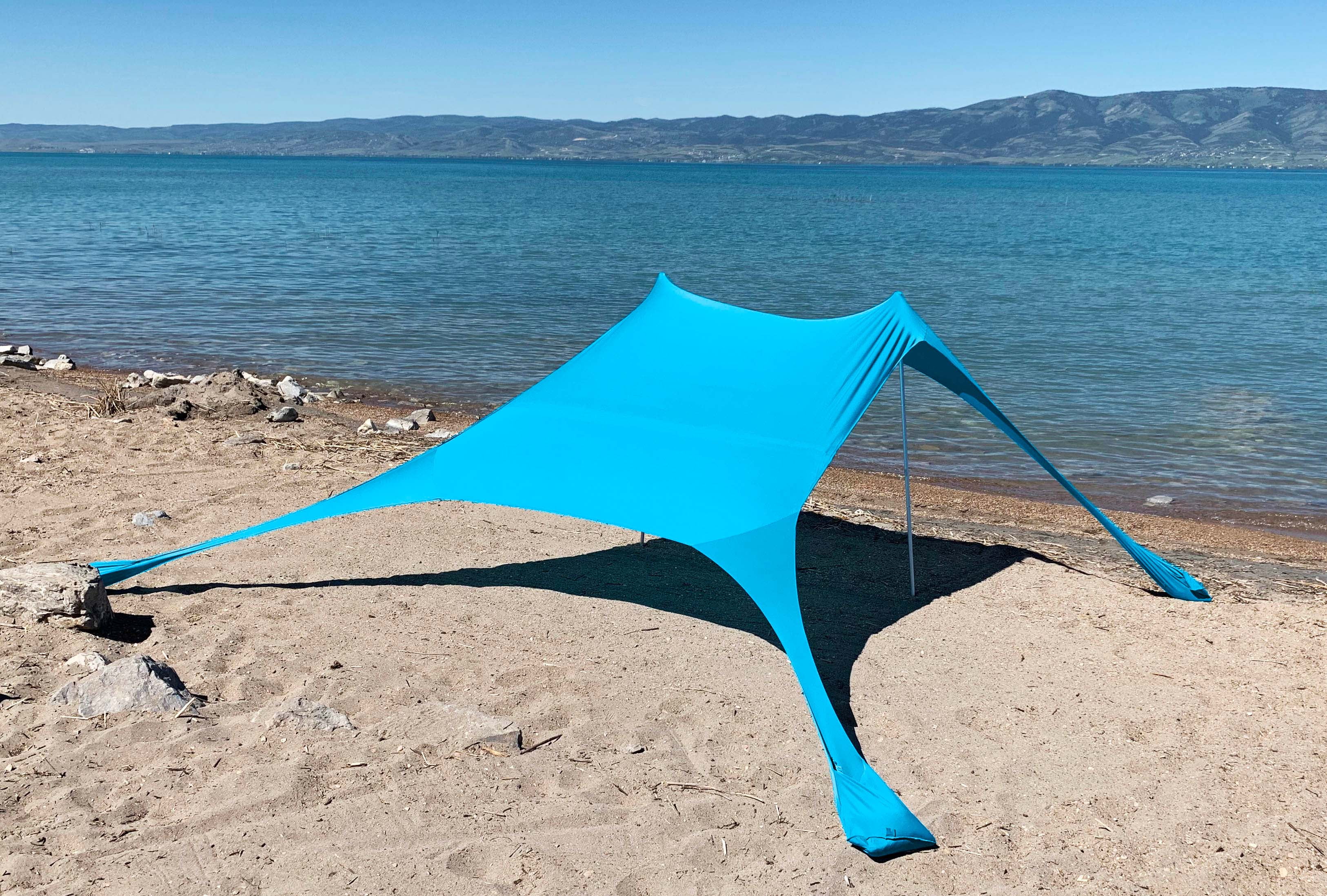 Sun Shelter Beach Shade Canopy by SkyBed, UPF 50+, Durable, Lightweight, 2-Pole, XL, Hawaiian Blue
