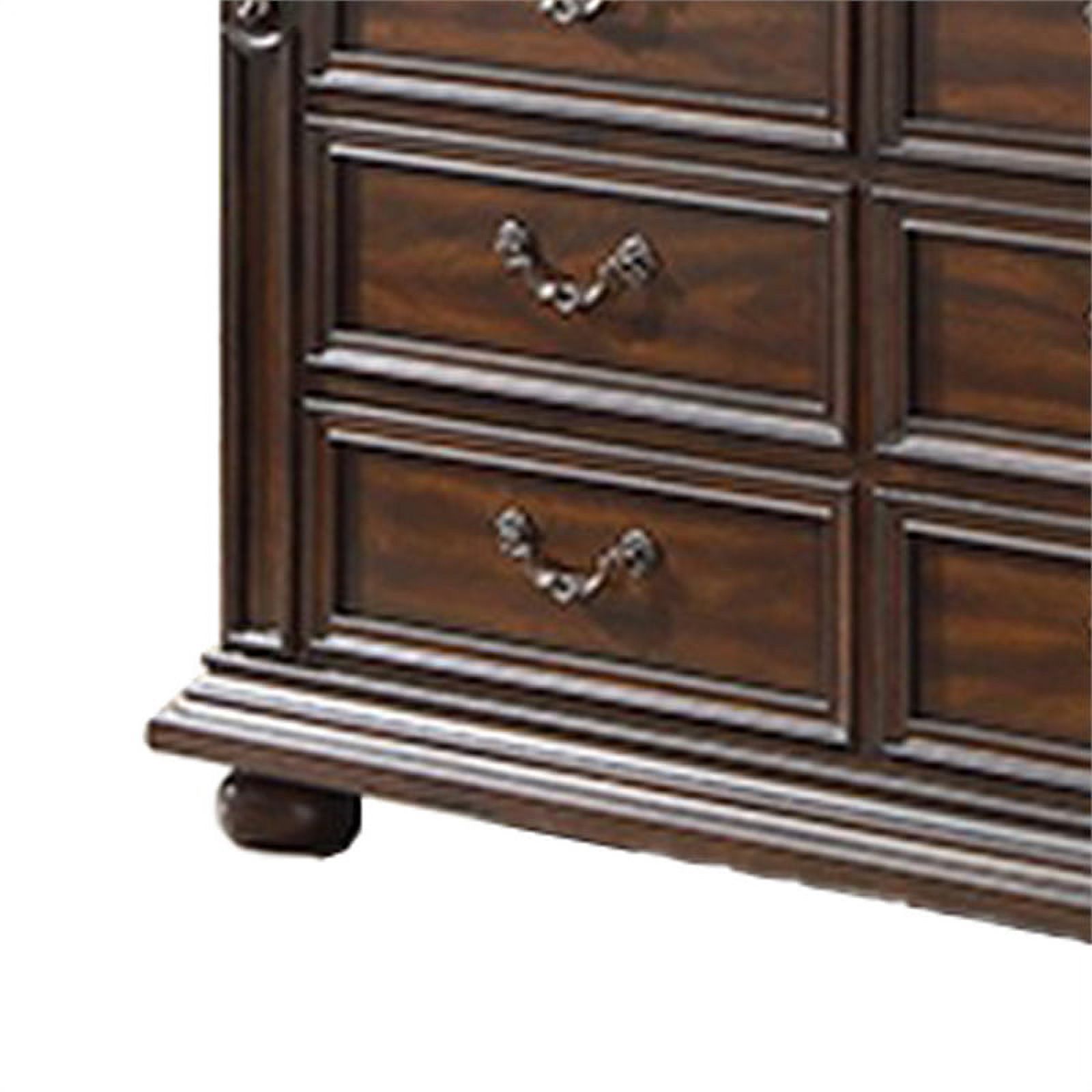 9 Drawer Wooden Dresser with Molded and Carved Details, Brown