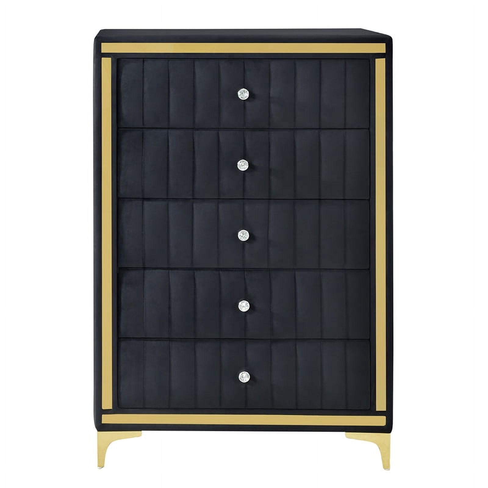 Better Home Products Monique Velvet Upholstered 5-Drawer Chest in Black