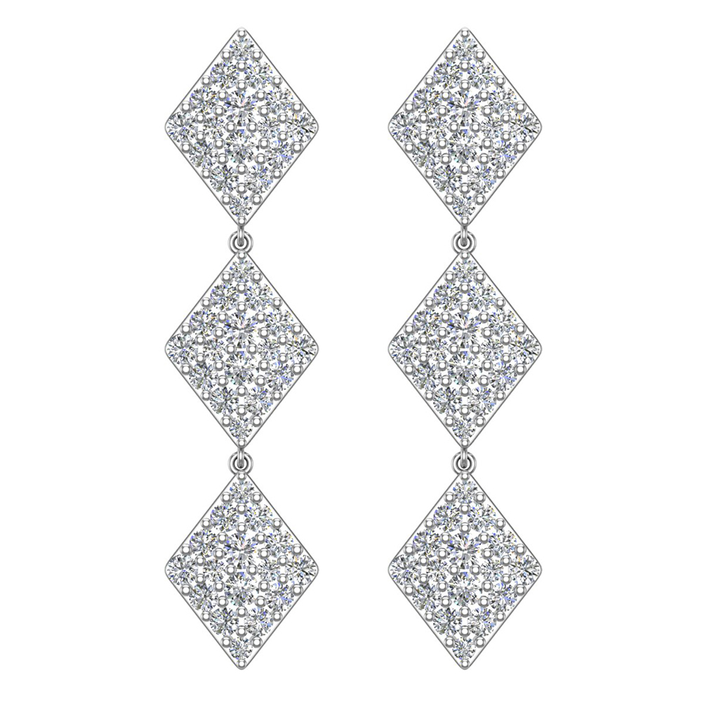 14K White Gold Kite Diamond Chandelier Earrings Waterfall Style (J,I1)