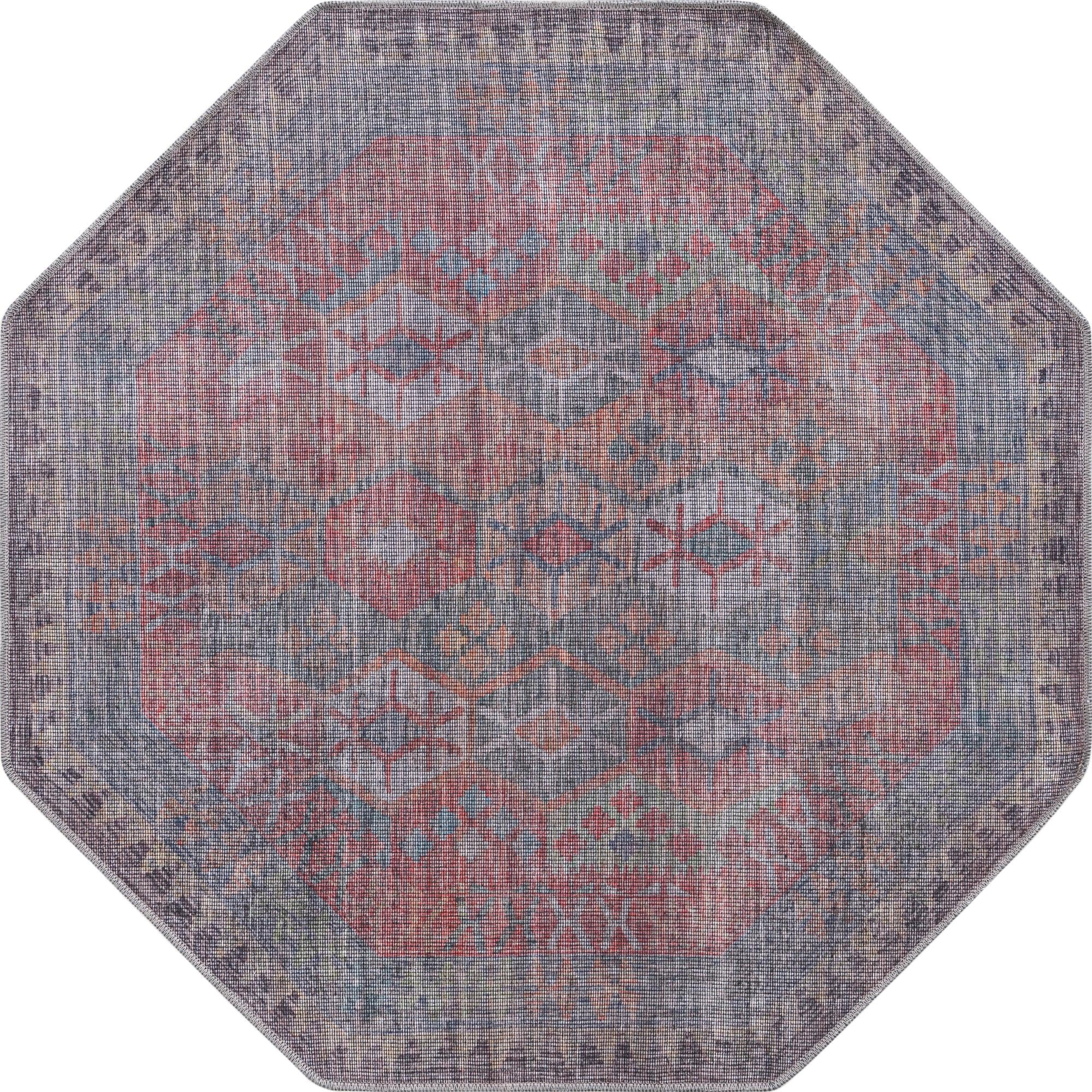 Rugs.com Sisu Collection Washable Rug – 5 Ft Octagon Blue Flatweave Rug Perfect For Living Rooms, Kitchens, Entryways