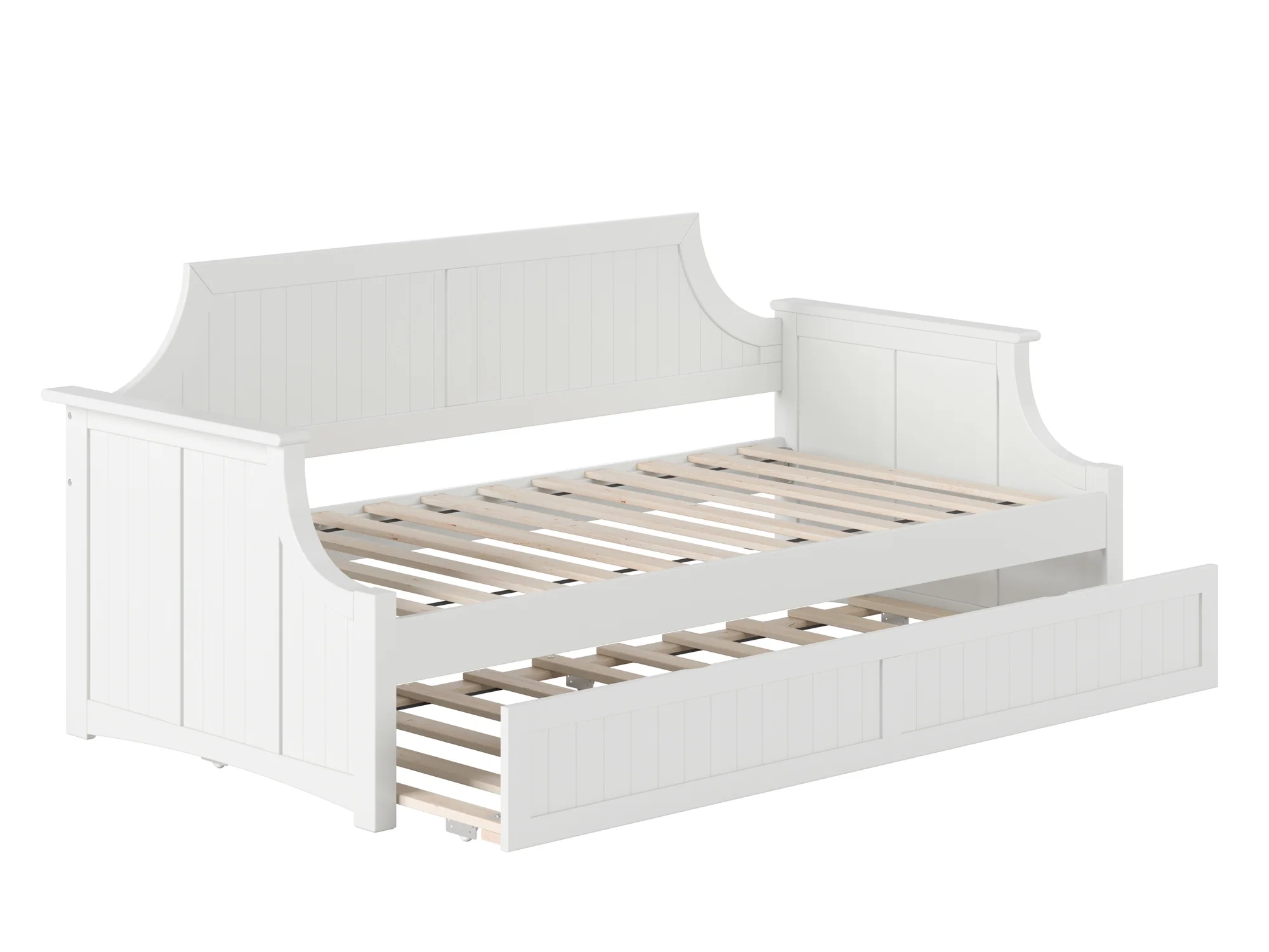 AFI Twin Daybed with Trundle Roll Out Sofa Bed in Solid Wood Cambridge Design, White