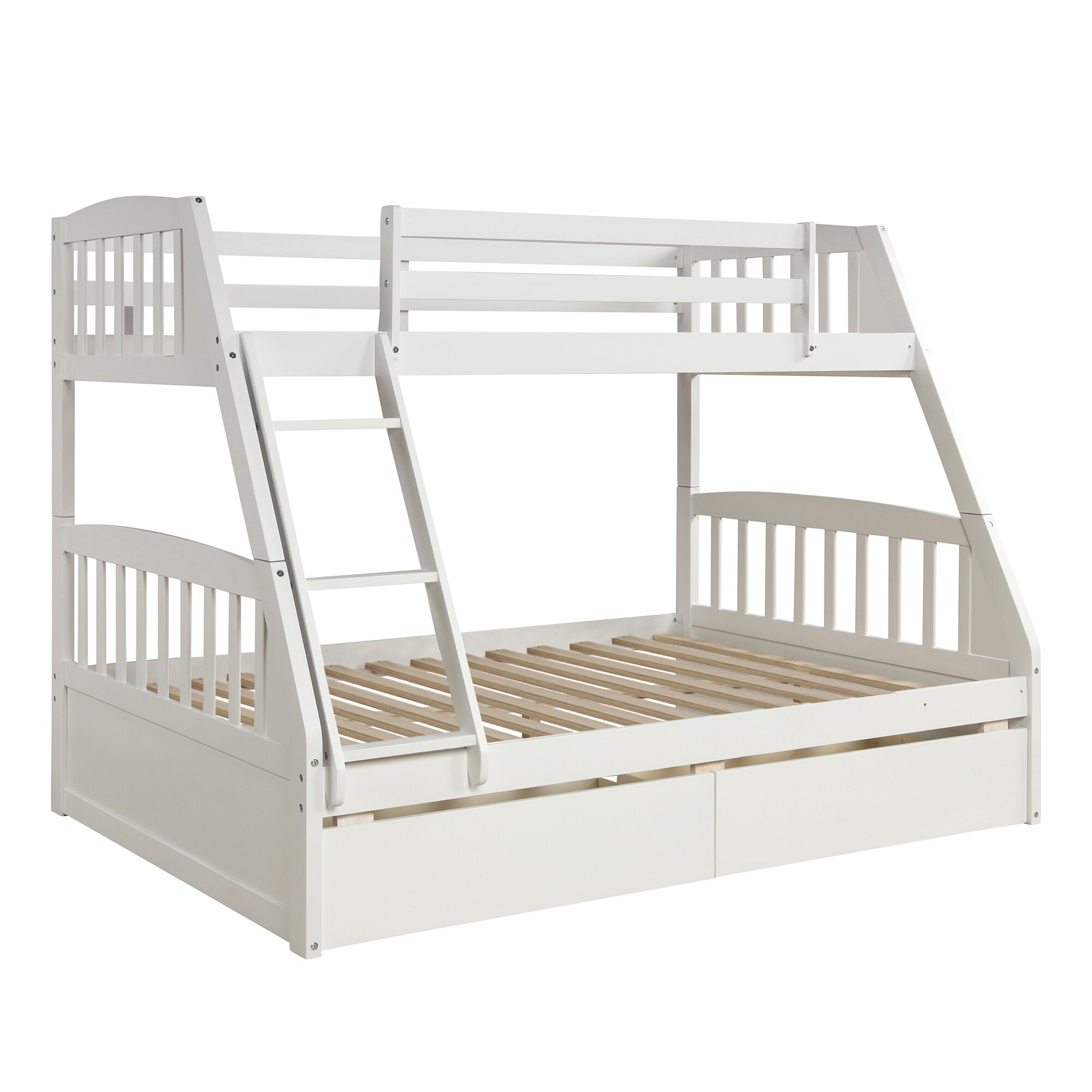 Home Adores Marco Solid Wood Twin Over Full White Bunk Bed with Two Storage Drawers