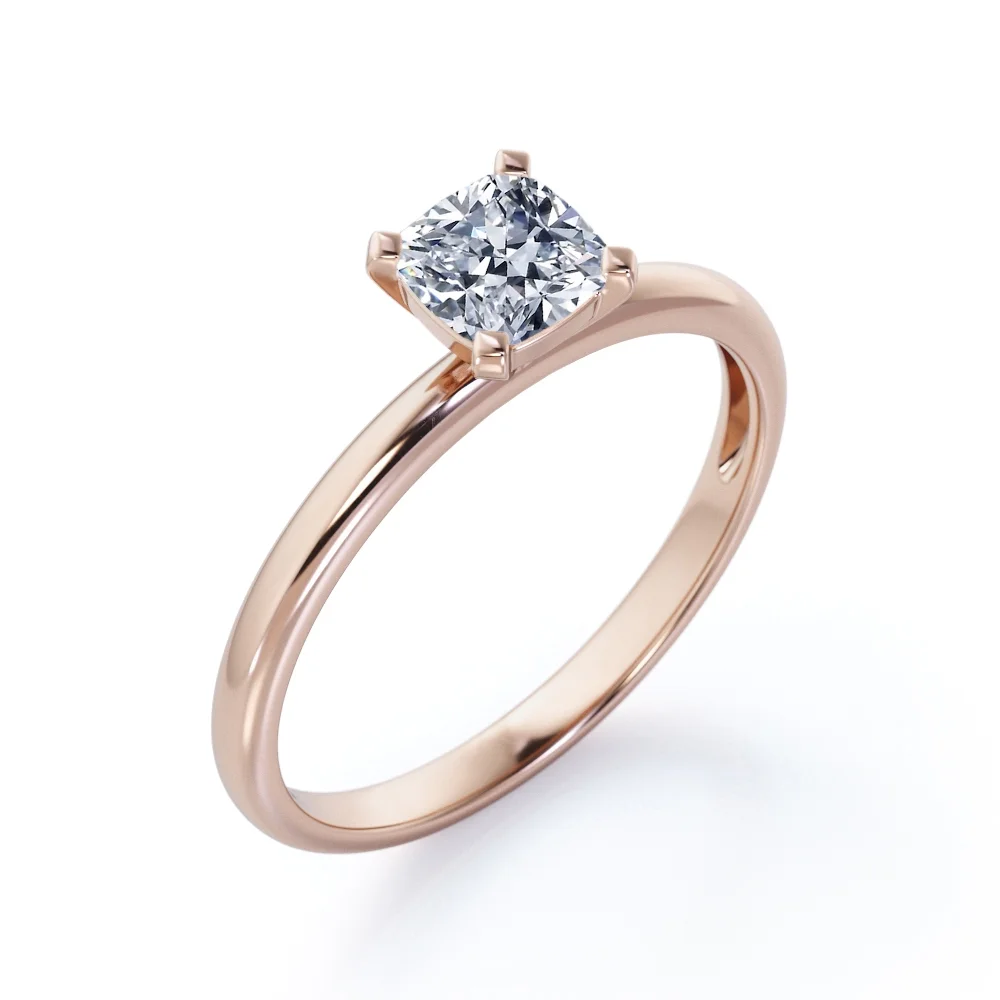 JeenMata Certified - 4 Prong - 1.5 Carat Cushion Cut Moissanite - Solitaire Right Hand Ring - 18K Rose Gold Plating Over Silver