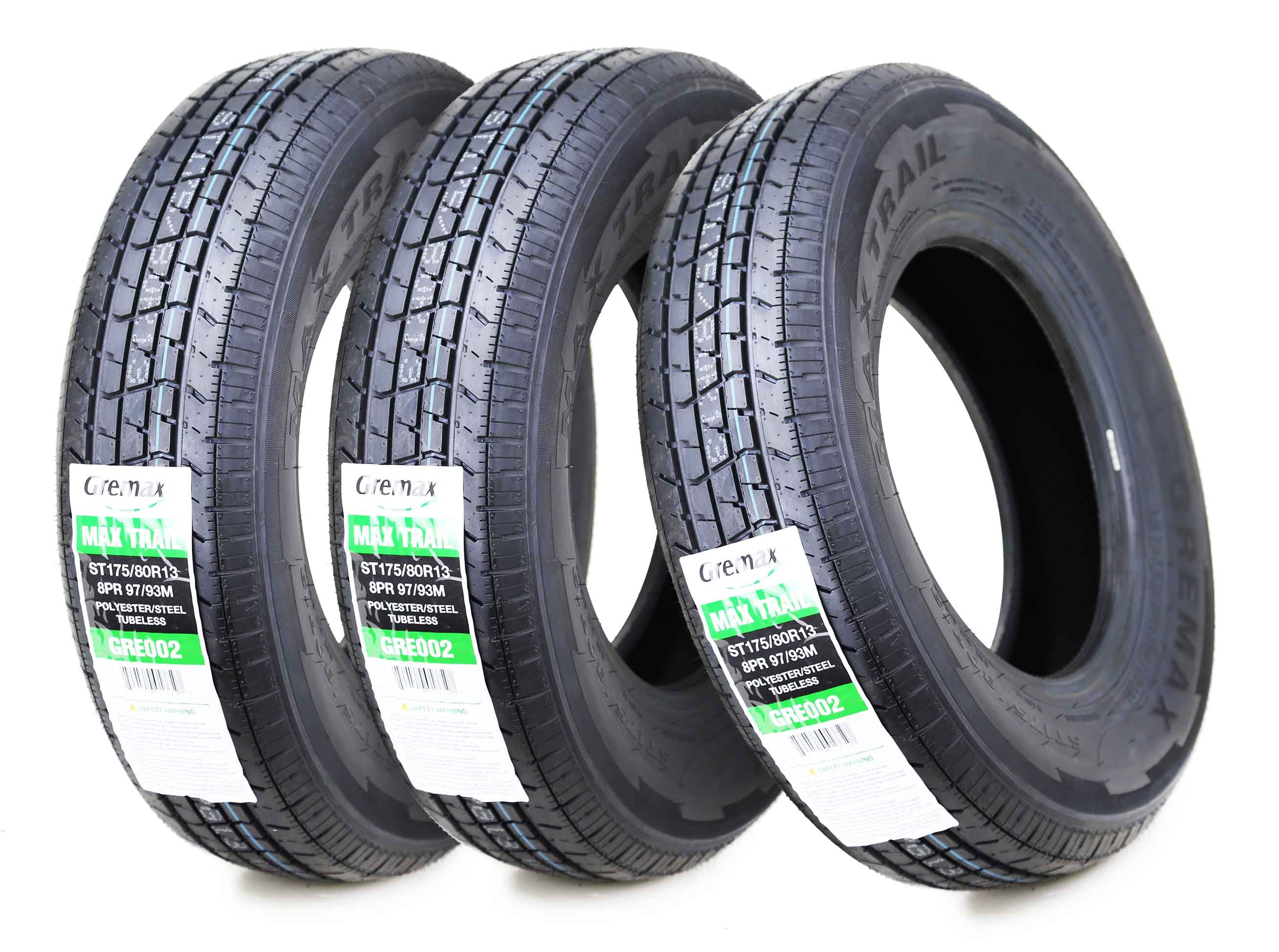 GREMAX Premium Radial Trailer Tires ST175/80R13 8PR Load Range D, Set 3