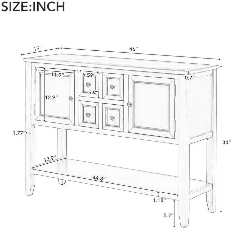 SPBOOMlife 46 Inch Buffet Sideboard Table Wood Console Table with Drawer Cabinet and Bottom  for Kitchen Room Bedroom Living Room