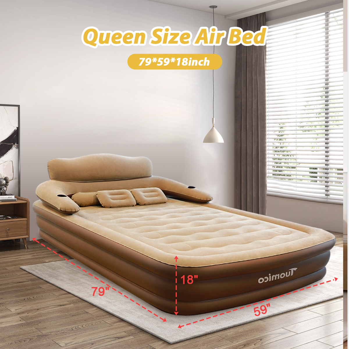 Liyufly18 inch Queen Air Mattress, Inflatable Airbed with Pump for Guest Home Camping Travel, 600lb Max, (Twin Size 18