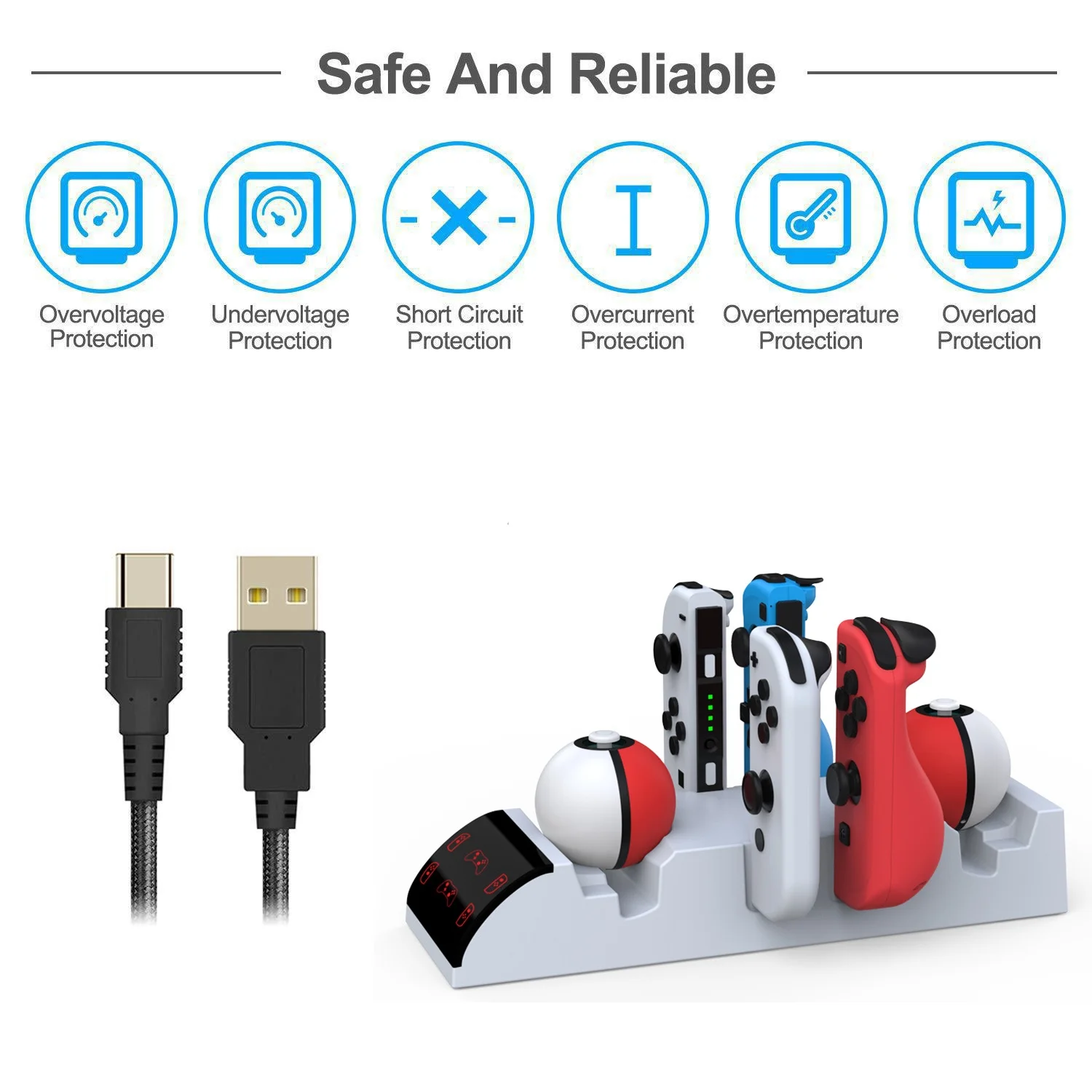 Charging Dock Compatible with Nintendo Switch Pro Controllers  Joy Cons & OLED Model for Joycon,Multifunction Charger Stand for Switch