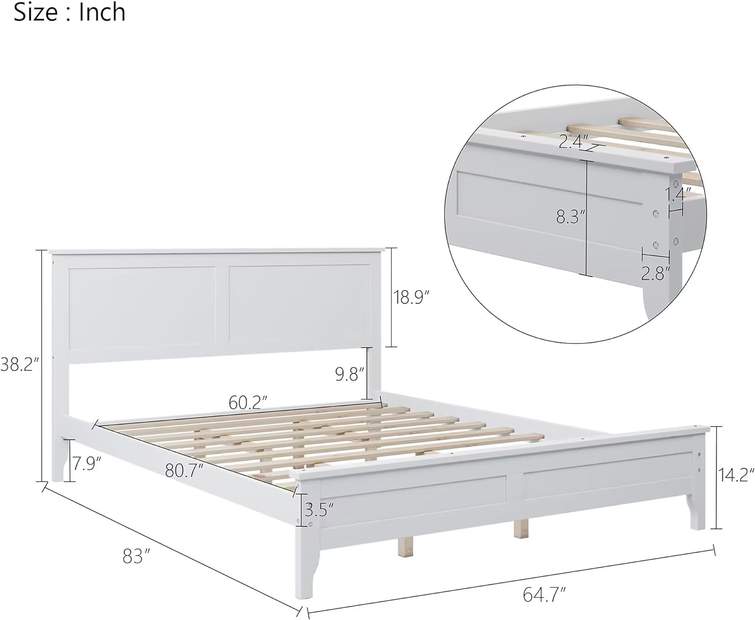 Quee Size Platform Bed Frame With Headboard/Solid Wood Foudatio With Wood Slat Support/o Box Sprig eeded/Easy Assembly (White)