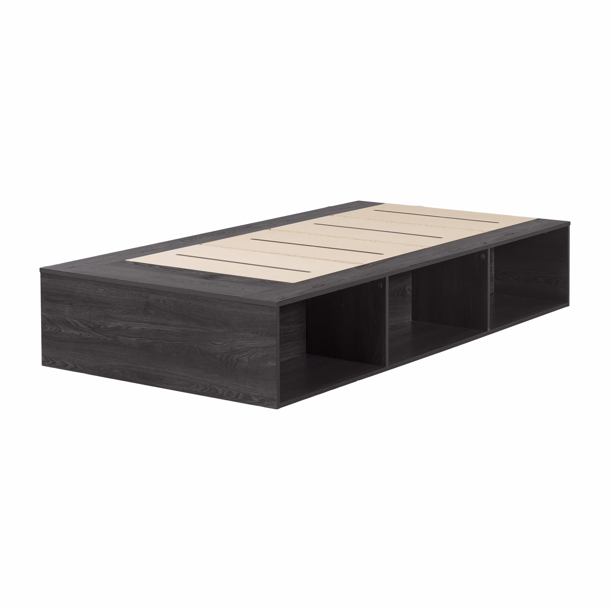 South Shore Hourra, Contemporary Twin Platform Bed with Open Storage, Gray Oak