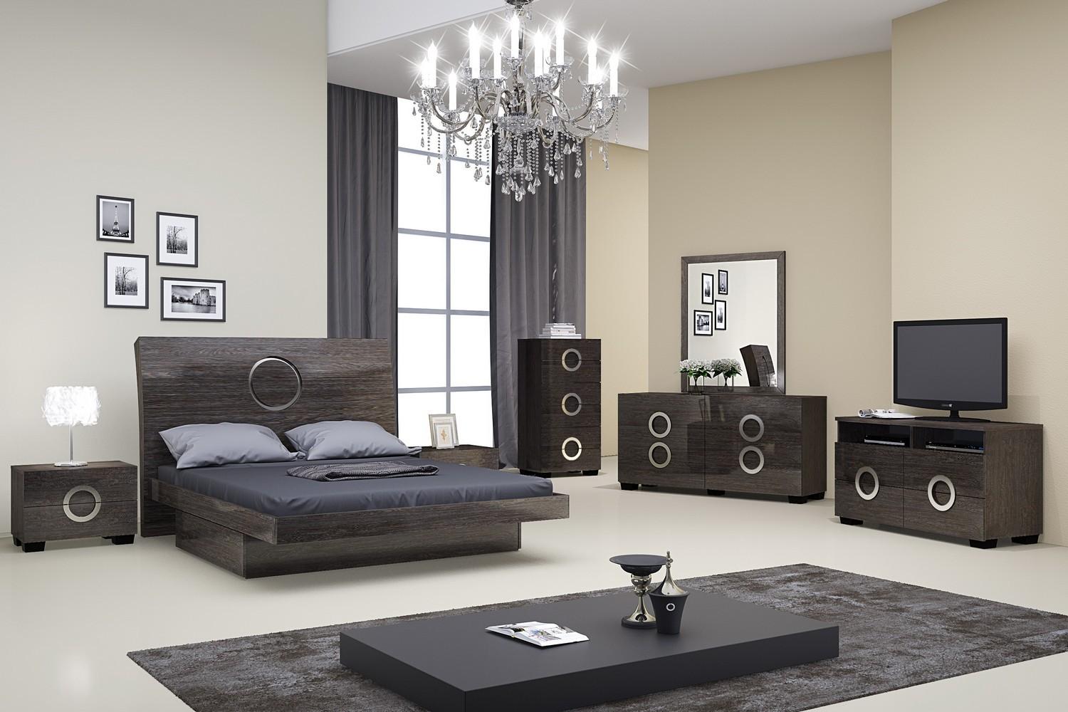 High Gloss Finish King Bedroom Set 5Pcs Global United Monte Carlo Gray