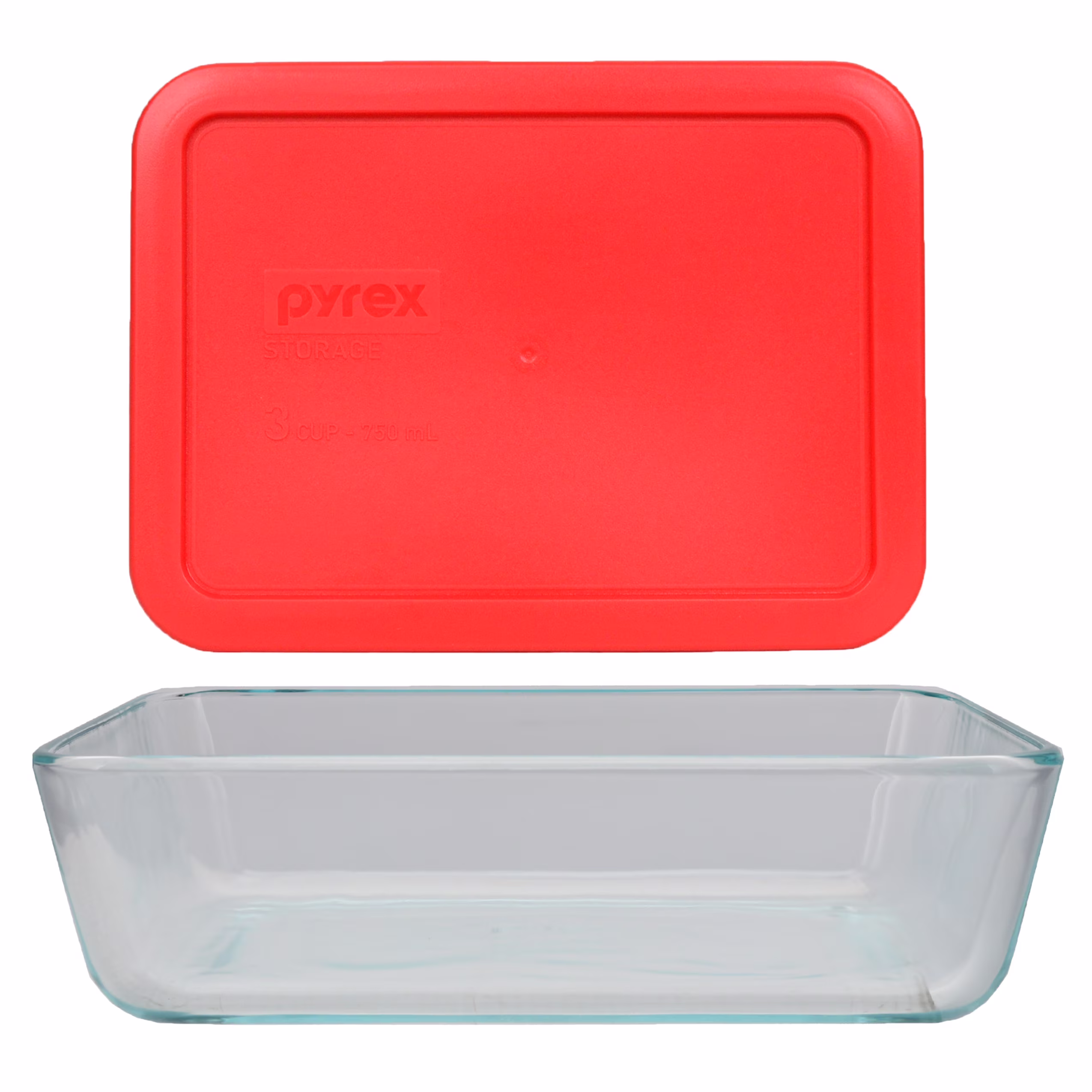 Pyrex (1) 7210 3-Cup Glass Food Storage Dish & (1) 7210-PC Red Plastic Lid