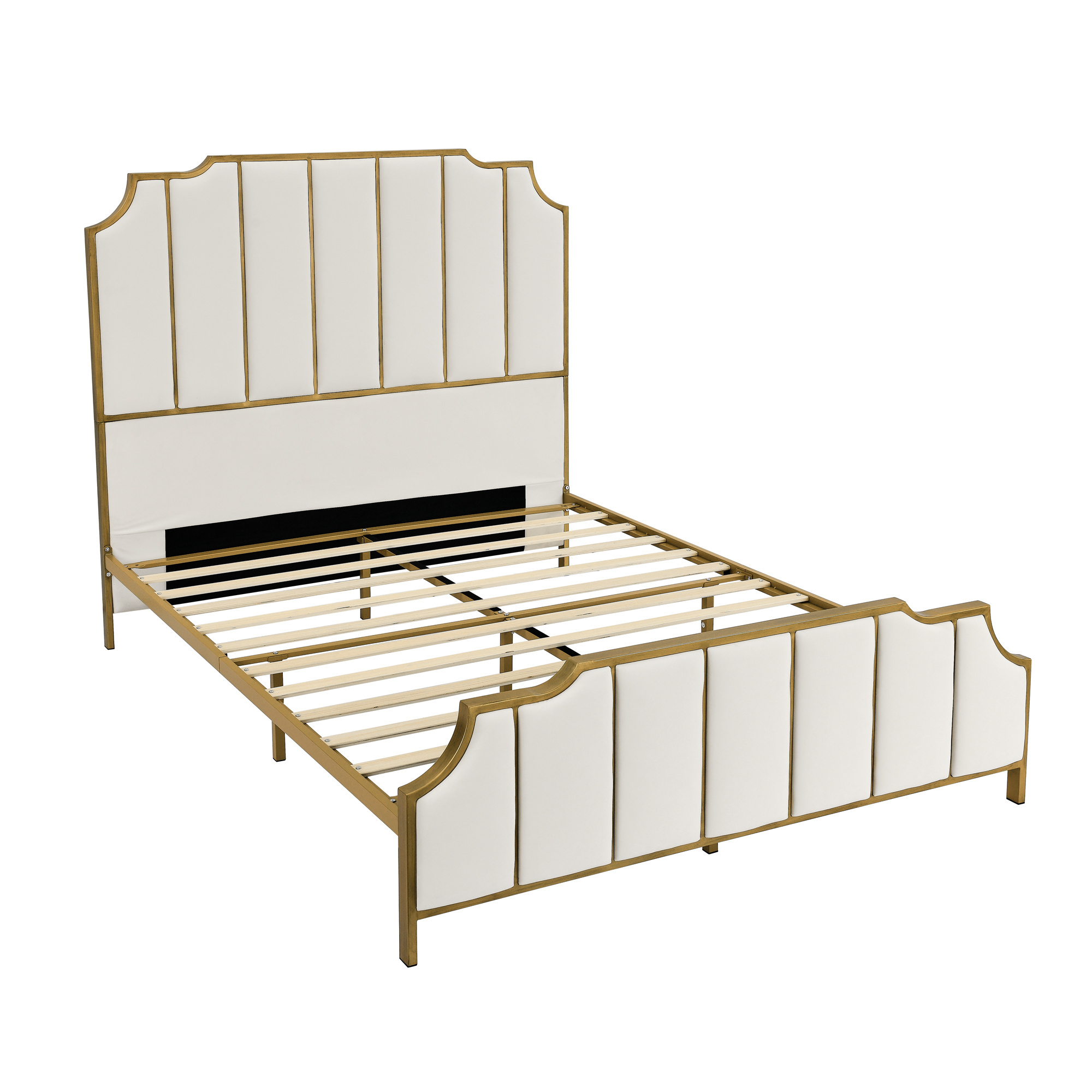 Velvet White Upholstered Queen Size Bed Frame with High Headboard and Wood Slat Support, No Box Spring Needed, Easy Assembly
