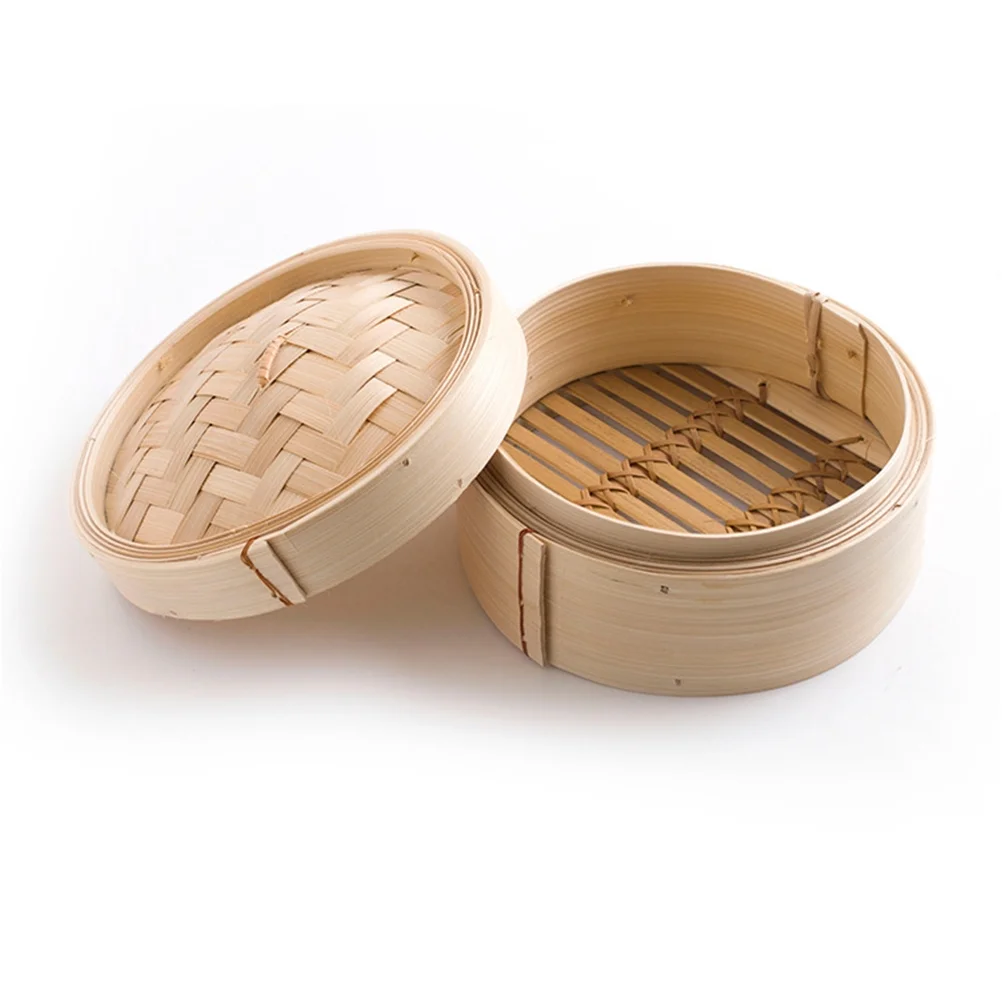 2pcs 8 Inch Bamboo Steamers Chinese Dim Sum Cookers Dessert Lotus Leaf Rice Steamers Kitchen Cooking Tools with Cover