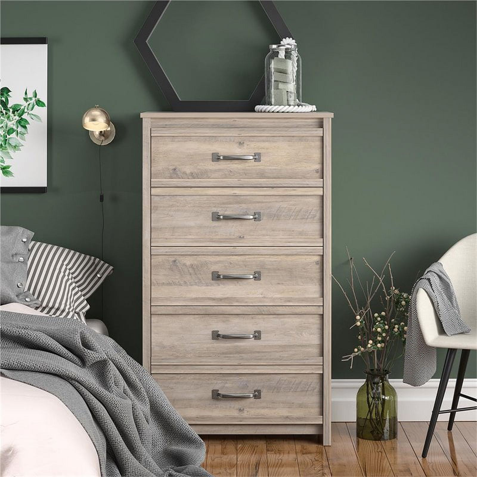 Ameriwood Home Bassinger 5 Drawer Dresser in Gray Oak