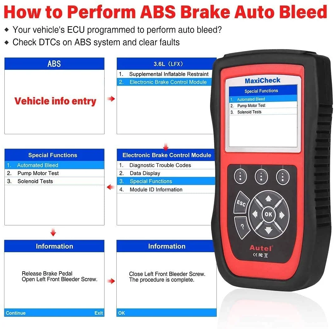 Autel Scanner Maxicheck Pro OBD2 Automotive Diagnostic Scan Tool with Airbag, EPB, SAS, BMS, Oil Reset ,ABS Brake Bleeding Services