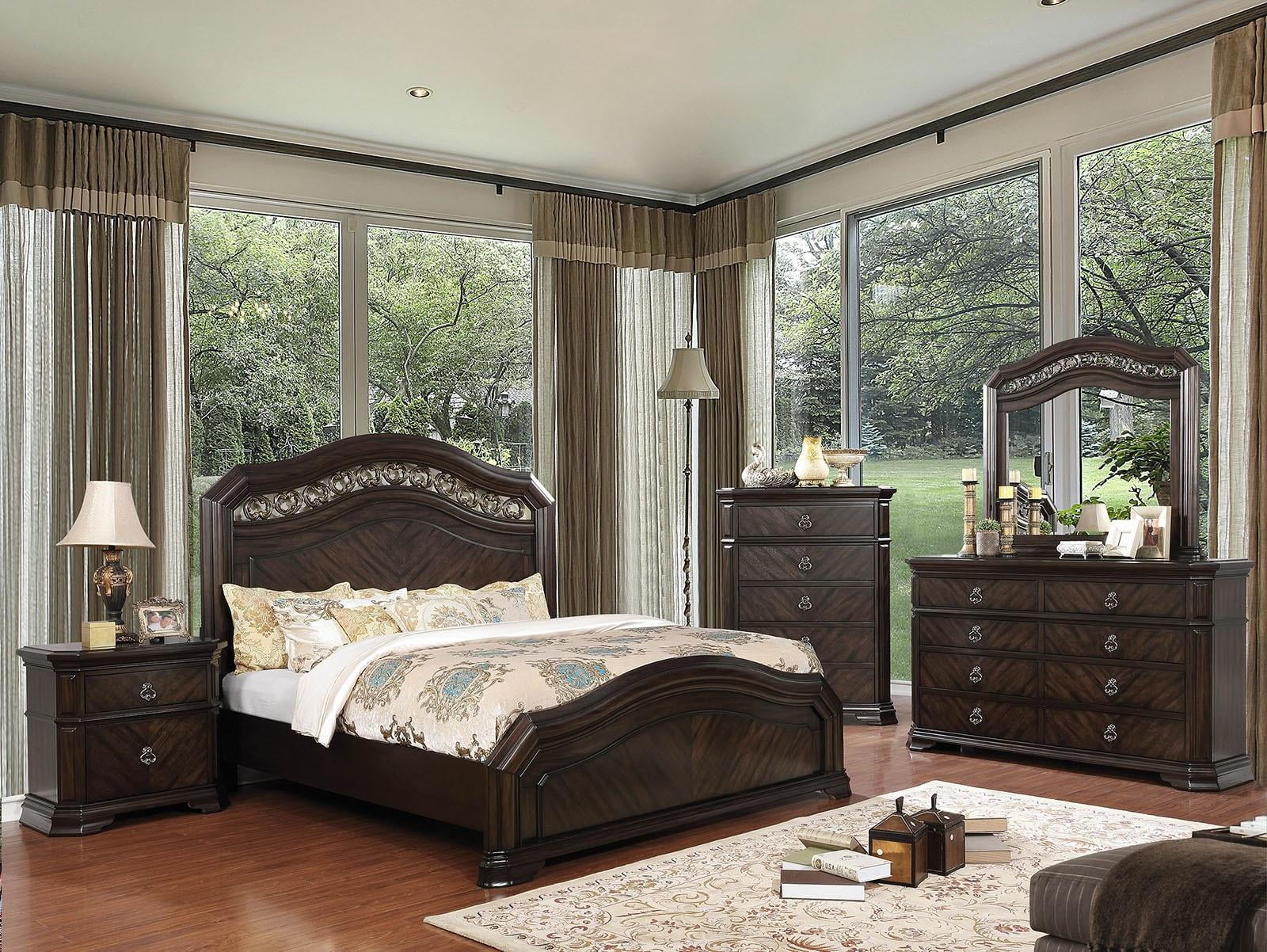 Traditional Espresso Solid Wood King Bedroom Set 6pcs FOA CM7751 Calliope