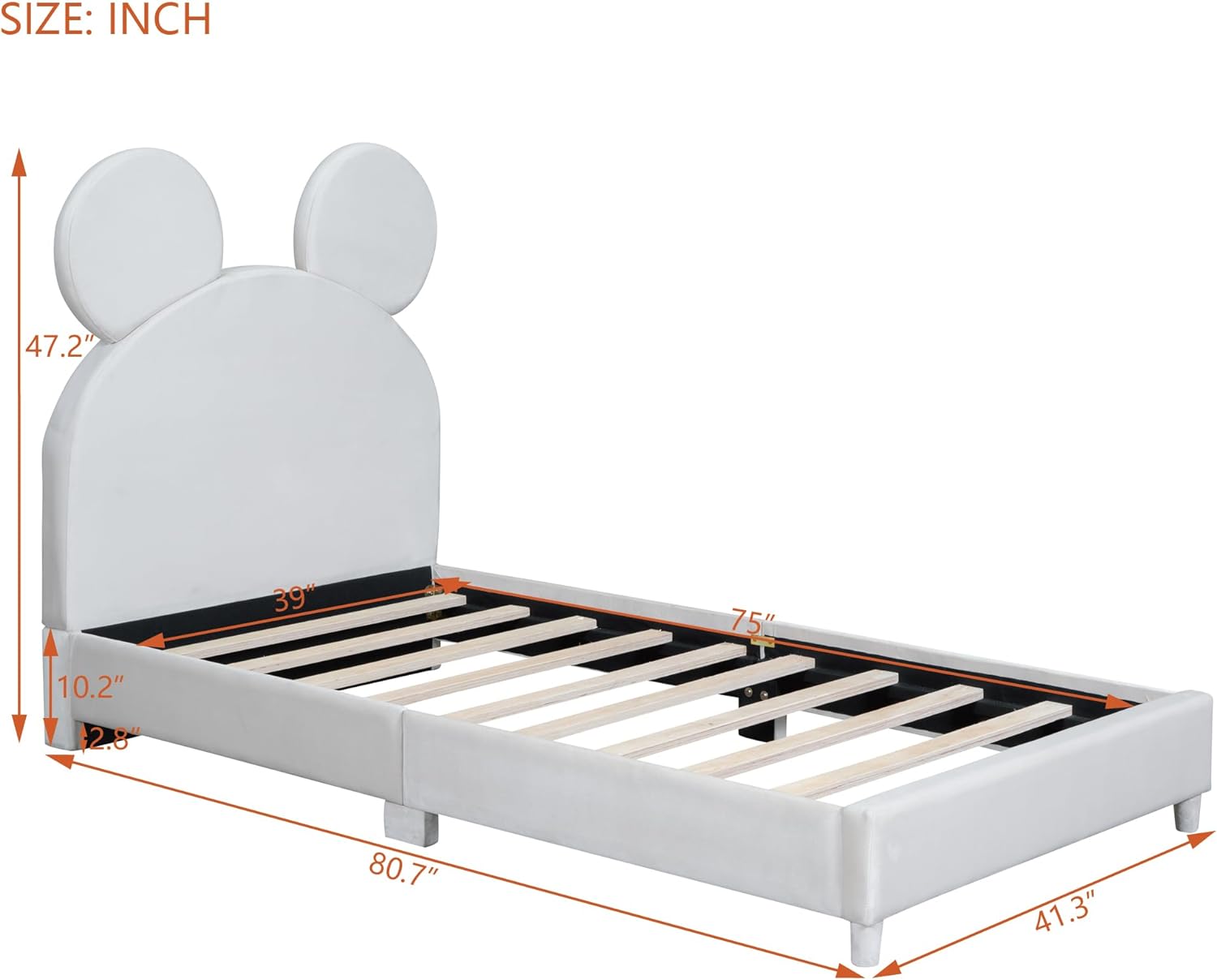 Size Plaform Bed Wih Bear Ear Shaped Headboard, Velve Upholsered Bed Frame Wih Sla Suppor, Wood Size Bed For Kids ees, Boys & Girls (Beige)