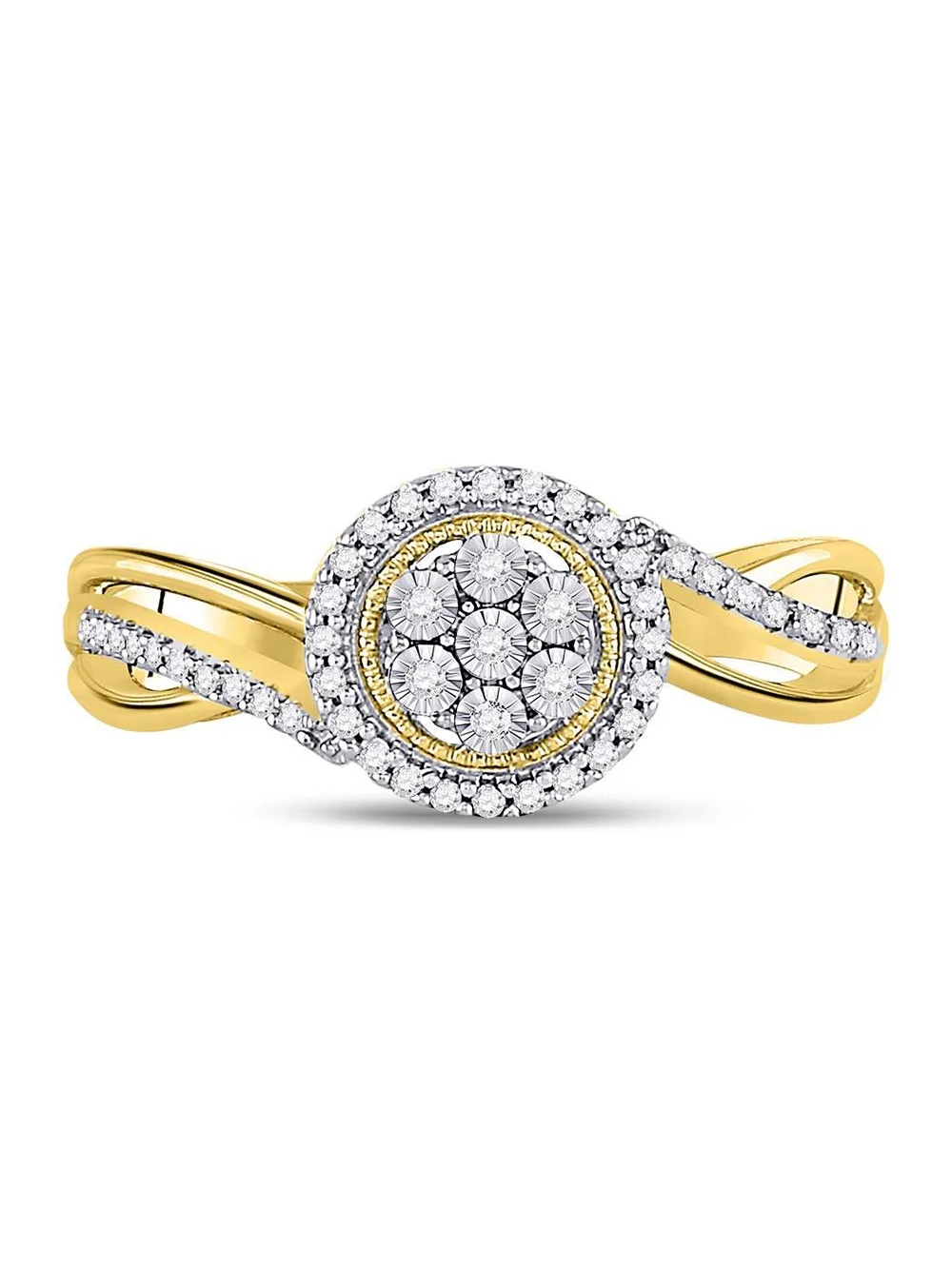 10kt Yellow Gold Womens Round Diamond Flower Cluster Ring 1/6 Cttw