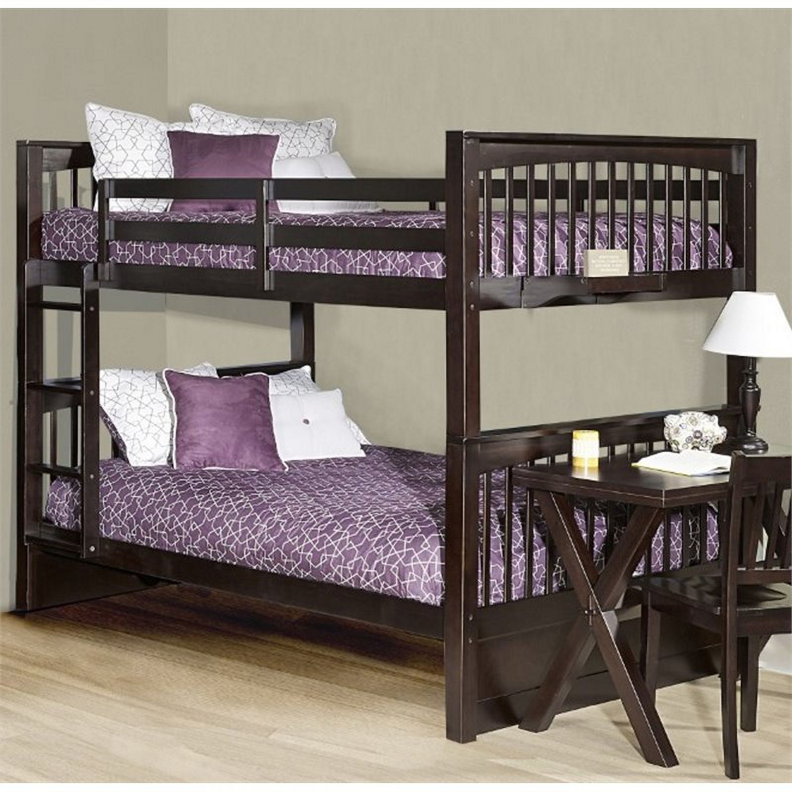 Pemberly Row Modern Full Over Full Slat Bunk Bed in Chocolate