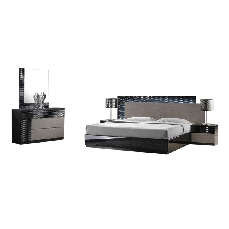 Roma Premium 5-Piece Bedroom Set, Black & Gray Lacquer, Queen