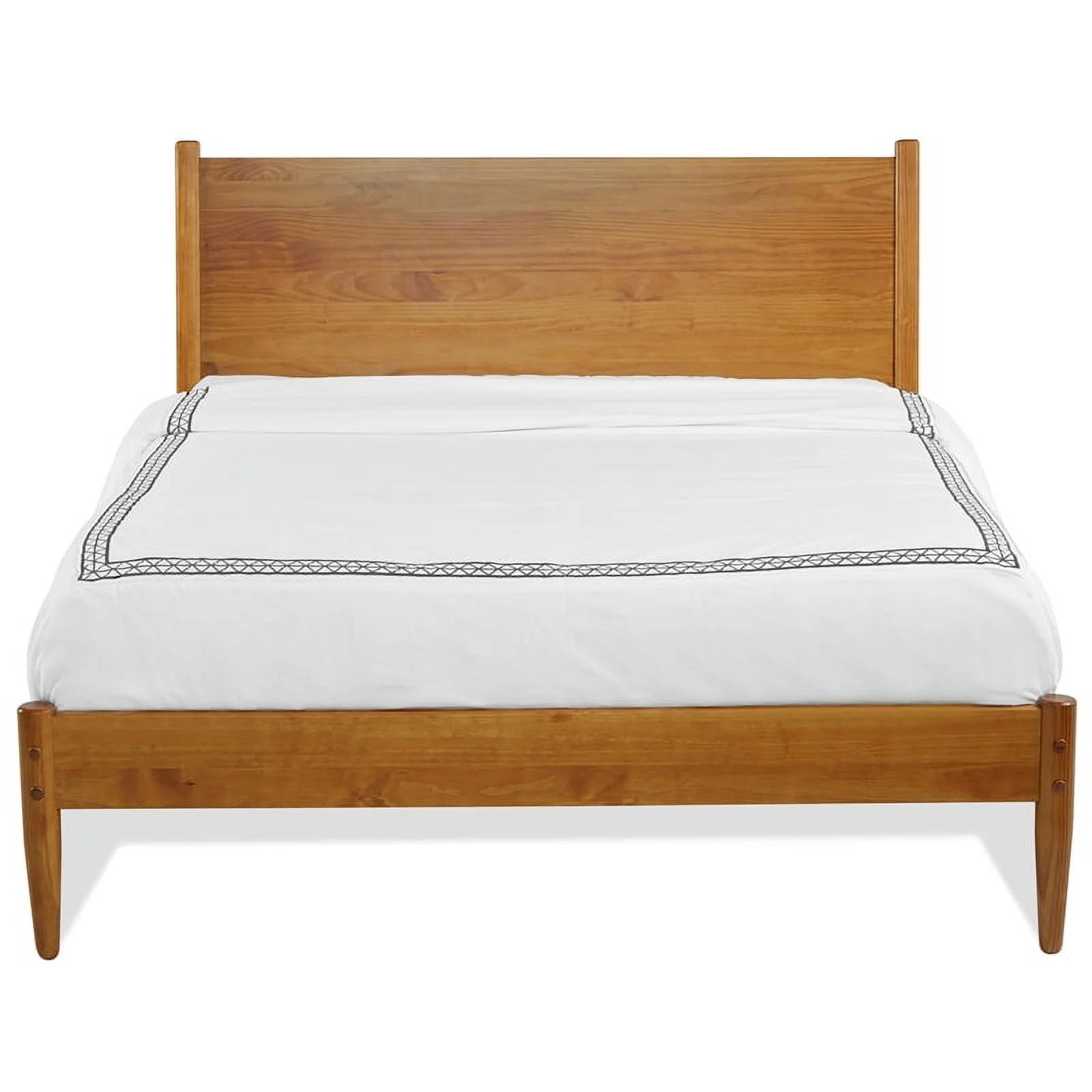 Maklaine Mid-Century Solid Wood Queen Panel Bed in Castanho Oak