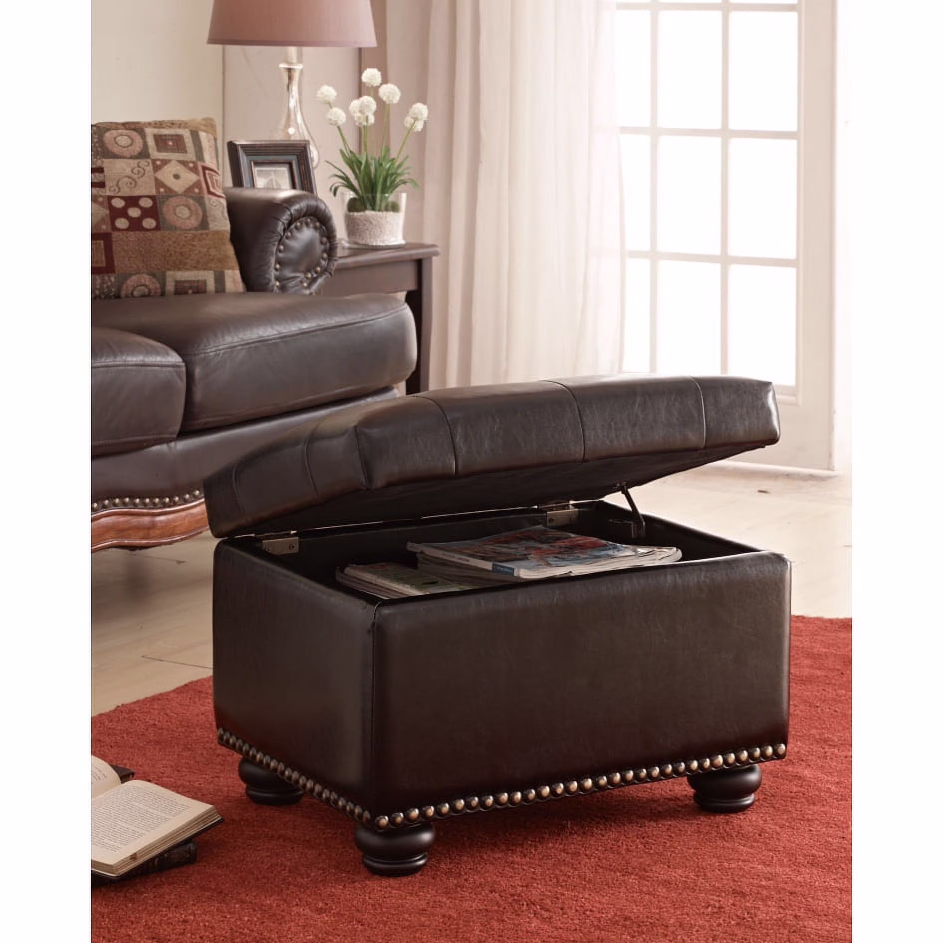 Convenience Concepts Designs4Comfort 5th Avenue Storage Ottoman, Espresso Faux Leather