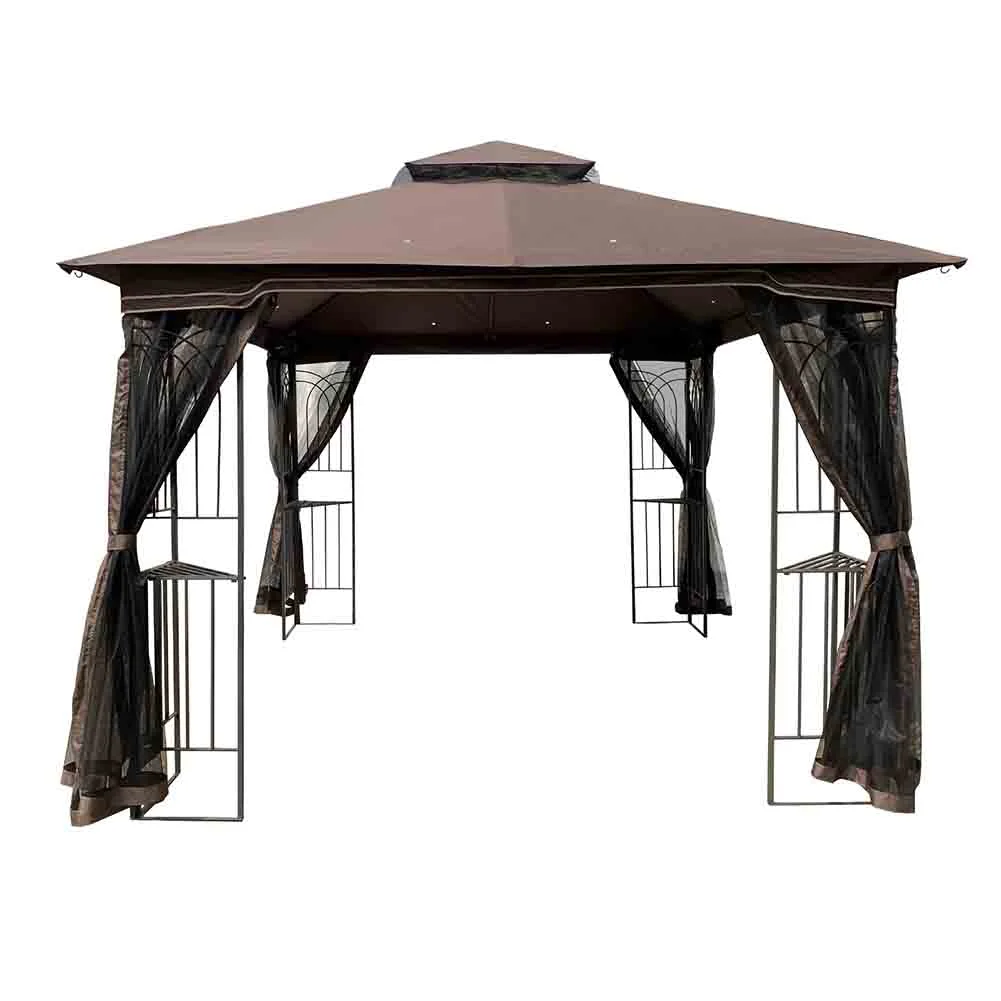 Outdoor Gazebo and Pergola 10*10 Family Yard Pergola Detachable Mesh Screen on all Sides,Suitable for Lawn, Garden, Backyard and Deck,Brown Top