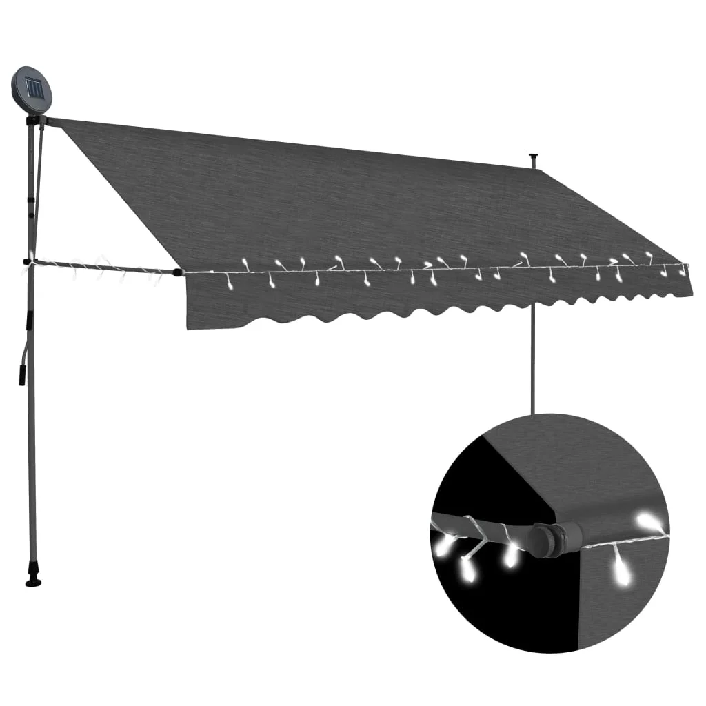 Anself Manual Retractable Awning with LED Outdoor Window Door Canopy Sunshade Shelter Anthracite for Patio, Balcony, Backyard, Garden, Deck 137.8 Inch
