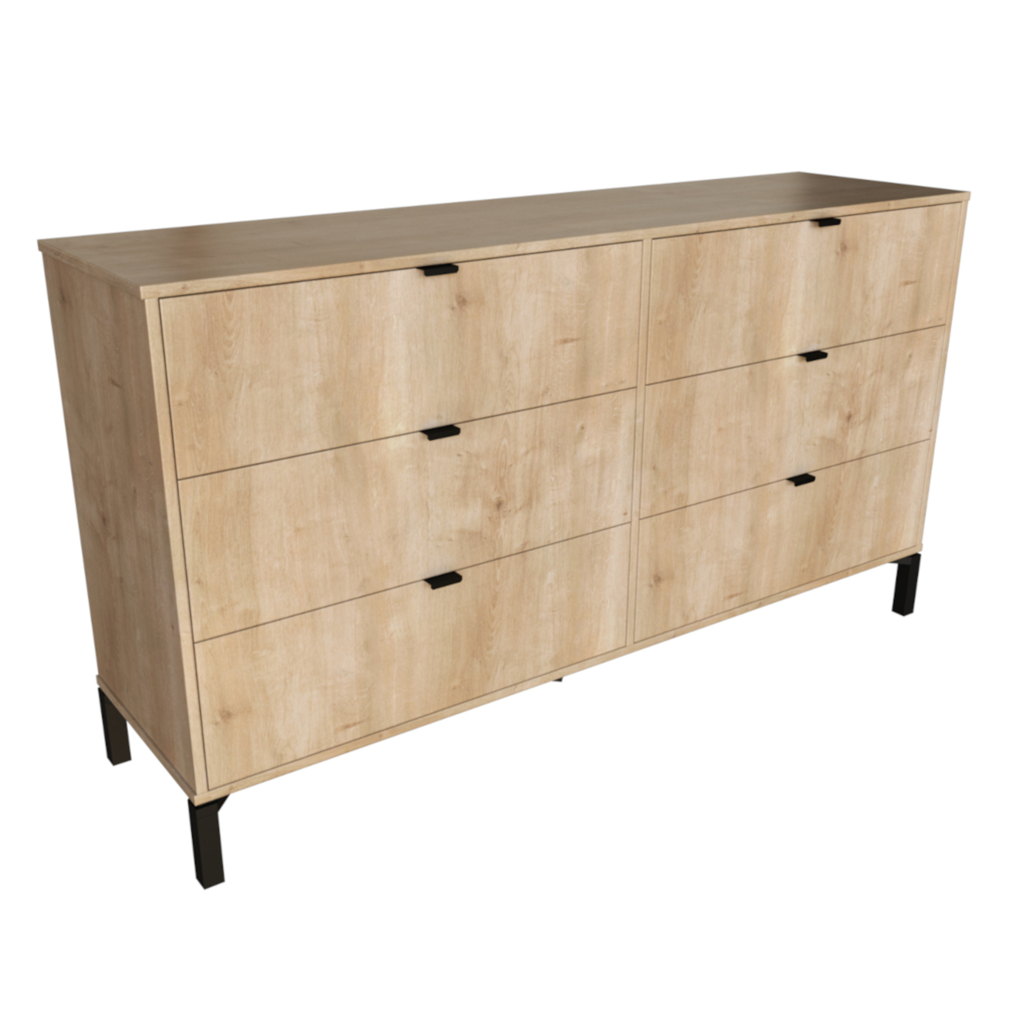 HomeRoots  32 x 59 x 16 in. Light Natural Manufactured Wood with Black Six Drawers Double Dresser