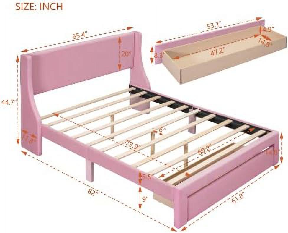 Queen Size Storage Bed Frame Velvet Upholstered Platform Bed with a Big Drawer, Upholstered Bed Frame with Strong Wooden Slats, No Box Spring Needed, Easy Assembly