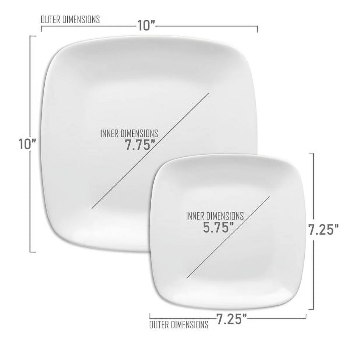 Smarty Solid White Flat Rounded Square Disposable Plastic Dinnerware Value Set, 240 ct