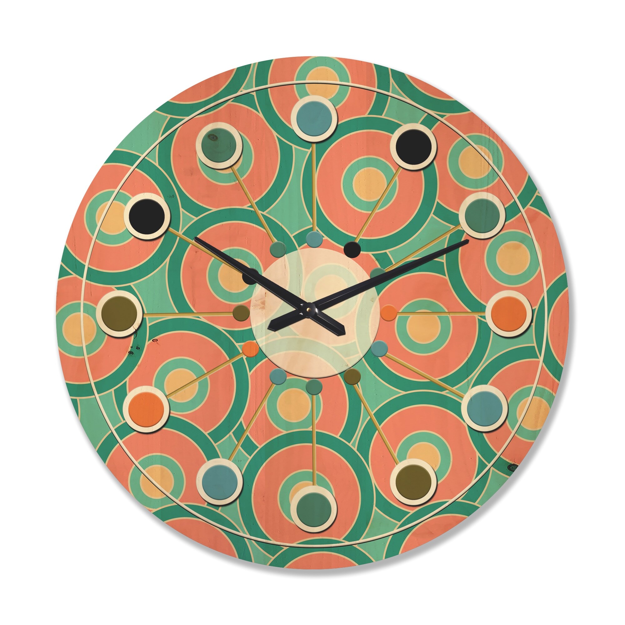 DESIGN ART Designart 'Retro Circular Pattern VI' Mid-Century Modern Wood Wall Clock 23 In. Wide x 23 In. High
