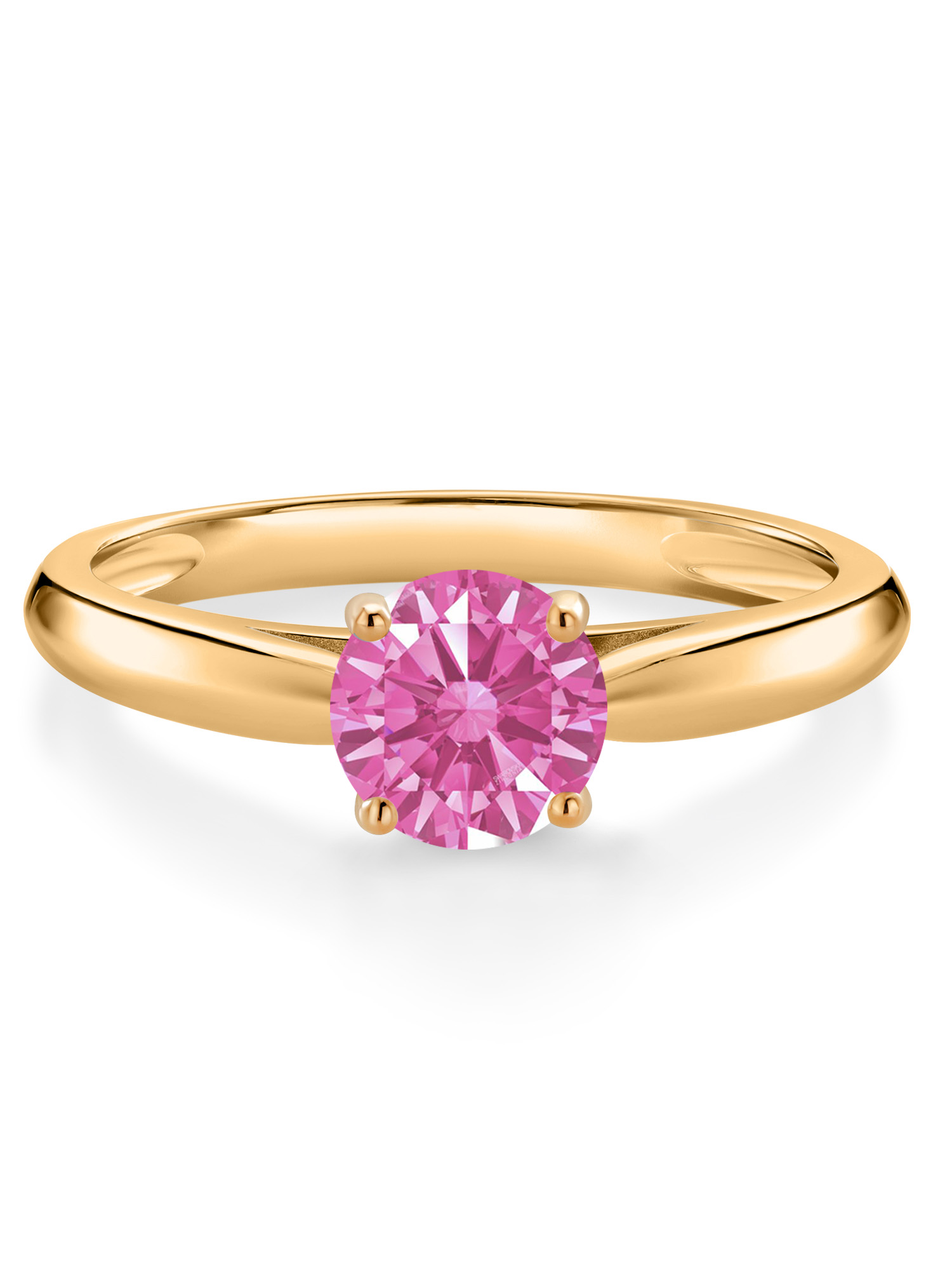 Gem Stone King 0.84 Ct Round Pink Zirconia 10K Yellow Gold Solitaire Engagement Ring