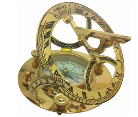 NauticalMart Large 5-INCH Solid Brass WEST, London, Sundial Compass with FINE Callibration. Gorgeous Cream DIAL.