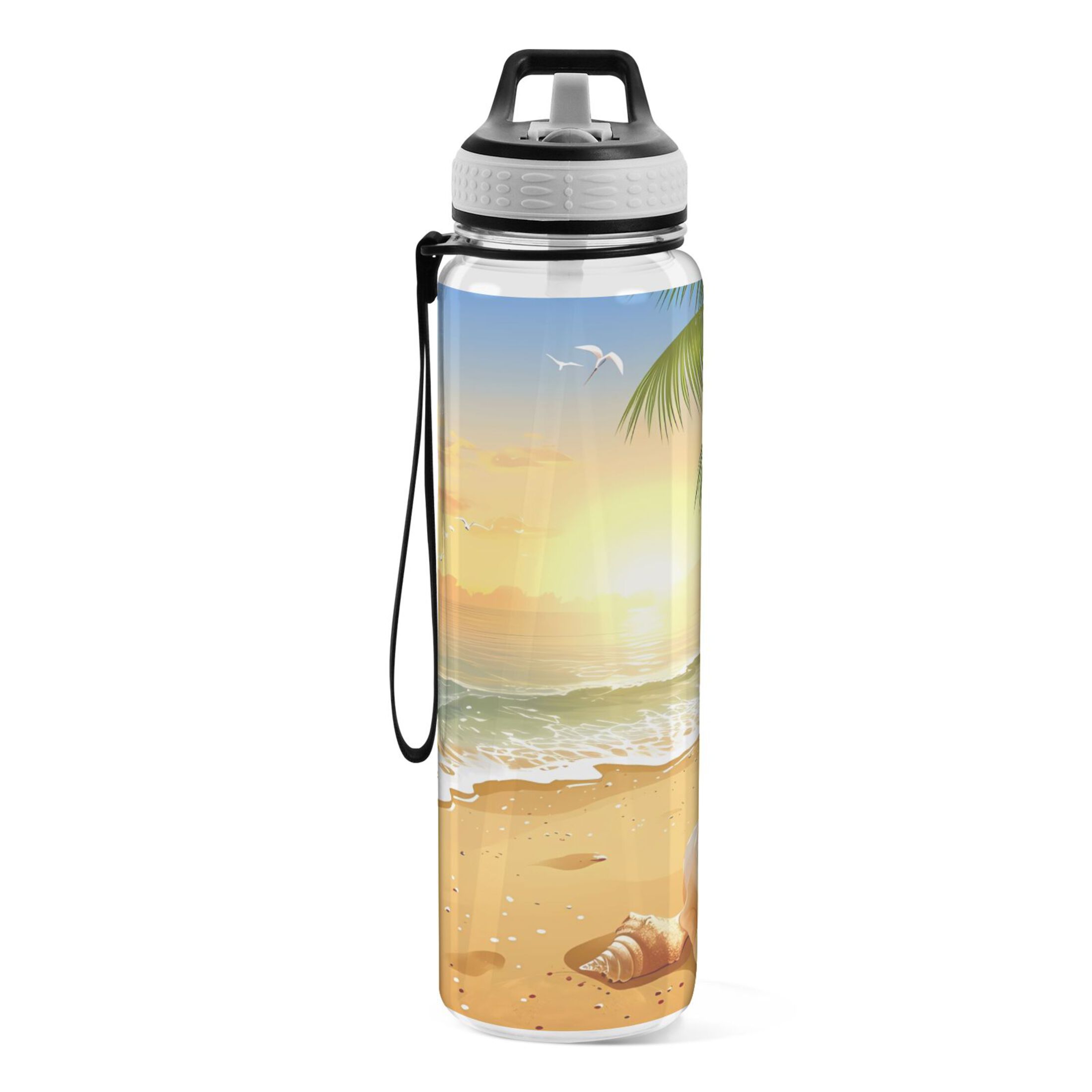 Seastar Seashell with Sunset 32oz Sports Water Bottles Leakproof Tritan Bottle with Straw BPA Free Clear Bottle for Fitness Gym Outdoor Cycling
