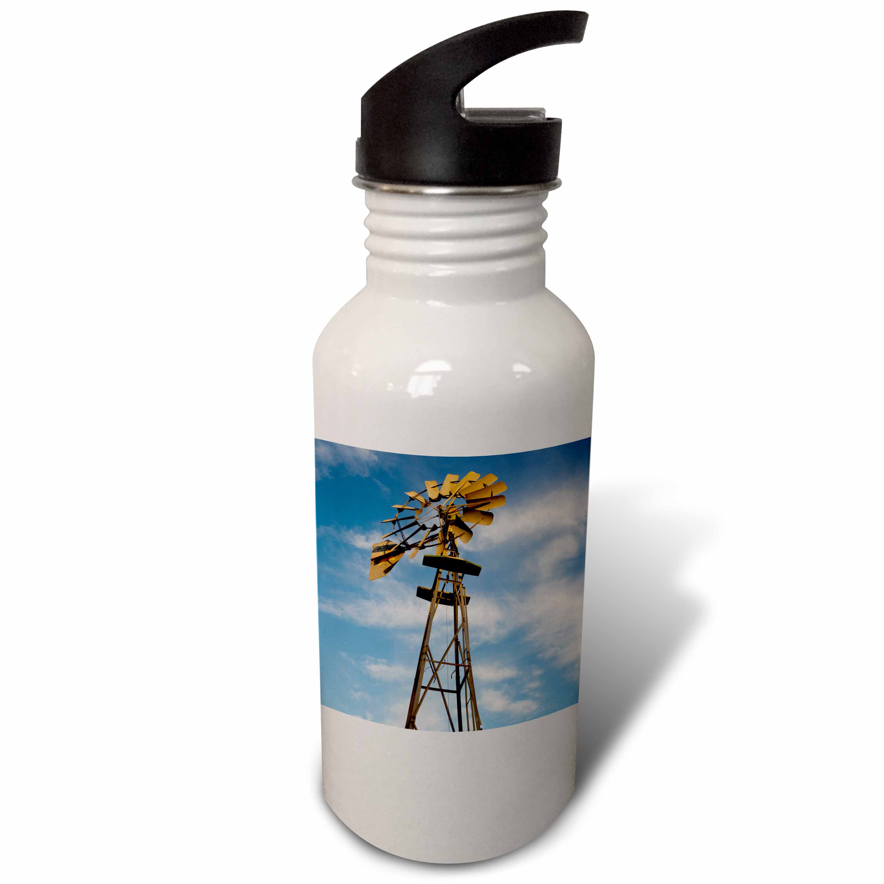 USA, Oklahoma, Elk City, vintage farm windmills, sunset 21 oz Sports Water Bottle wb-192291-1