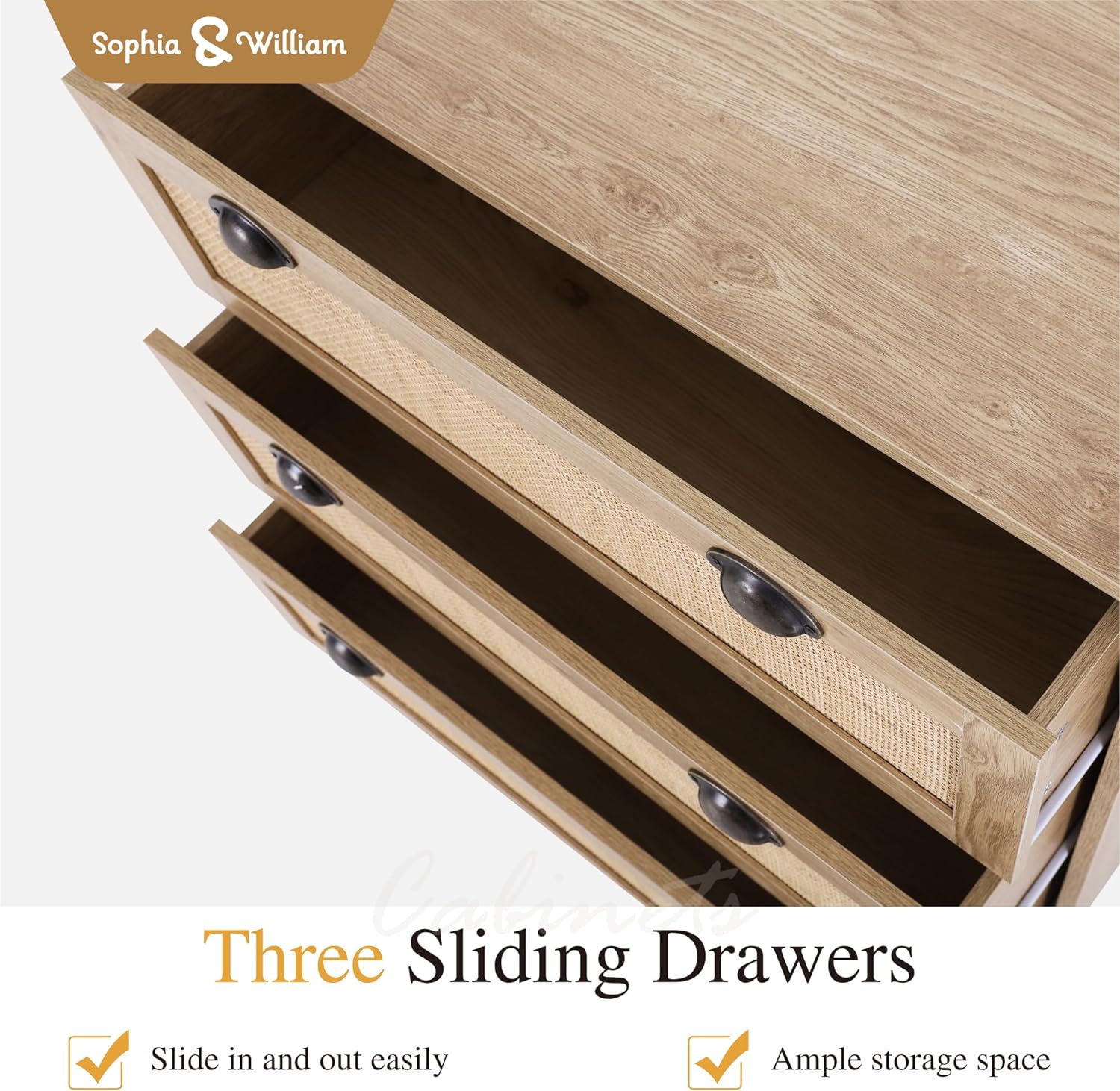 RUNFAYBIU Sophia & William Rattan Dresser 3 Drawer Dresser Rattan  Cabinet