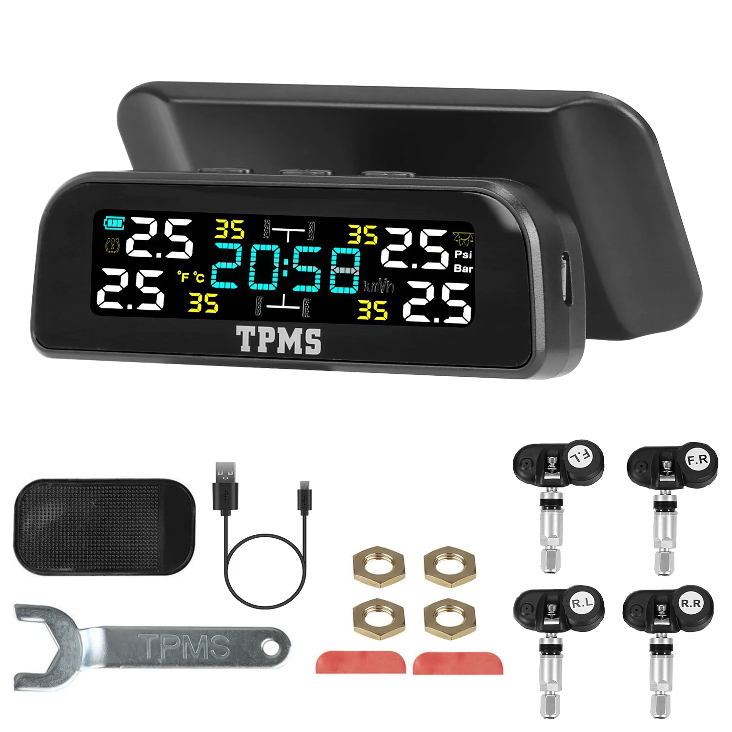 iMounTEK Tire Pressure Monitoring System, Wireless Solar TPMS with Built-in Sensors Temperature Alarm for Car SUV Sedan RV