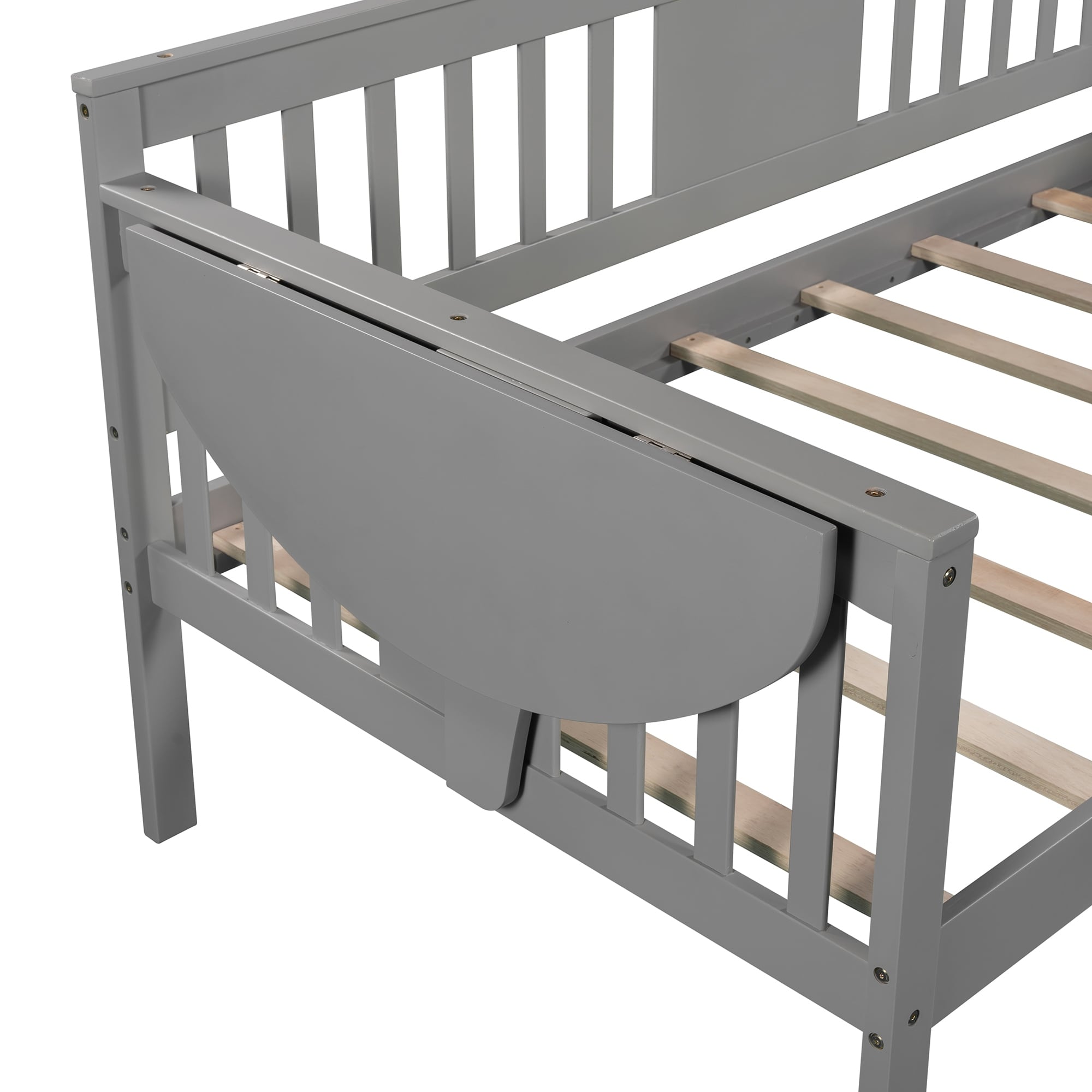 Twin Size Daybed with Foldable Hand Rest and Backrest, Solid Wood Slats Support