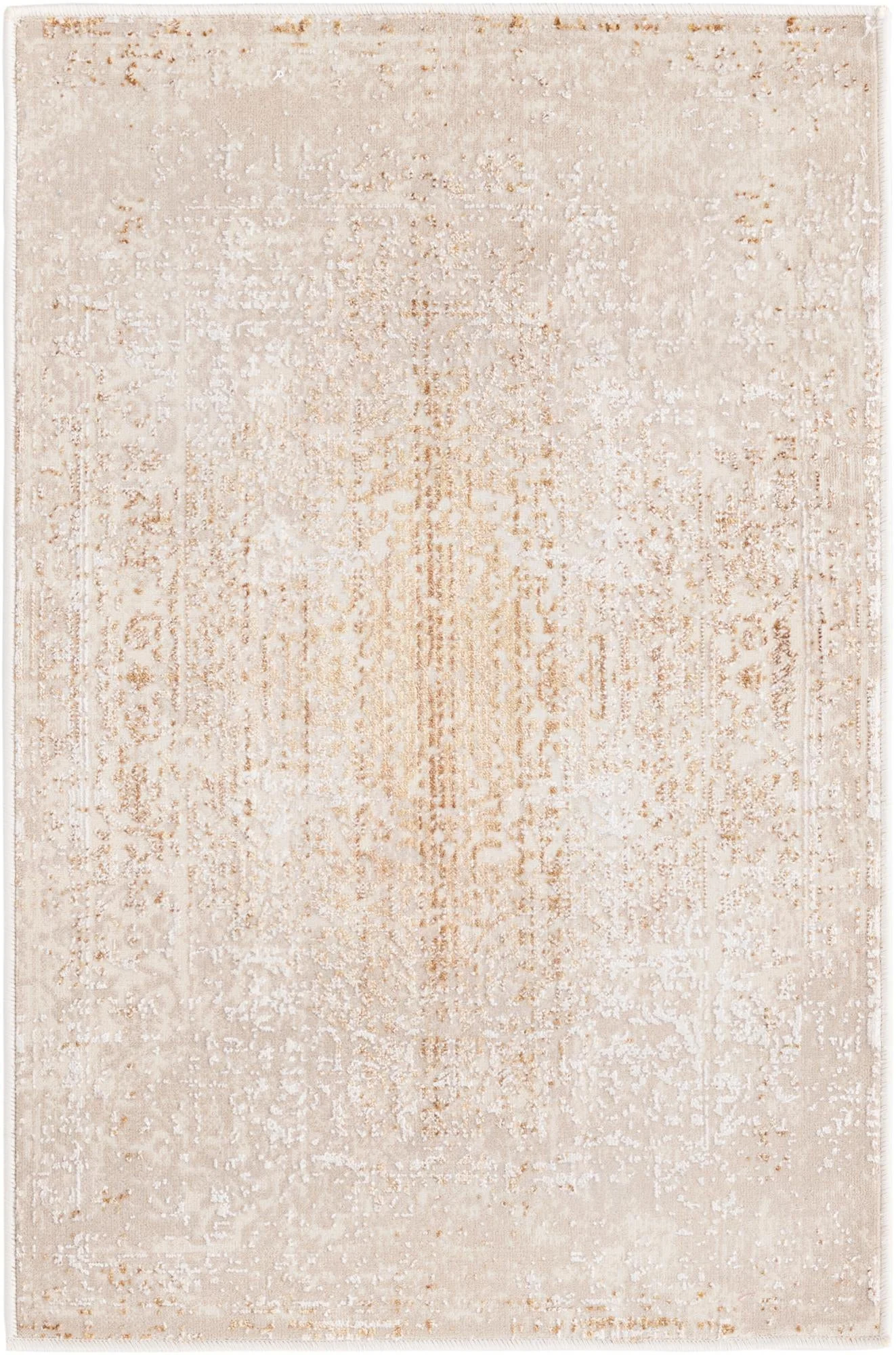Rugs.com Deepa Collection Rug – 2' x 3' Ivory And Gold Medium Rug Perfect For Entryways, Kitchens, Breakfast Nooks, Accent Pieces