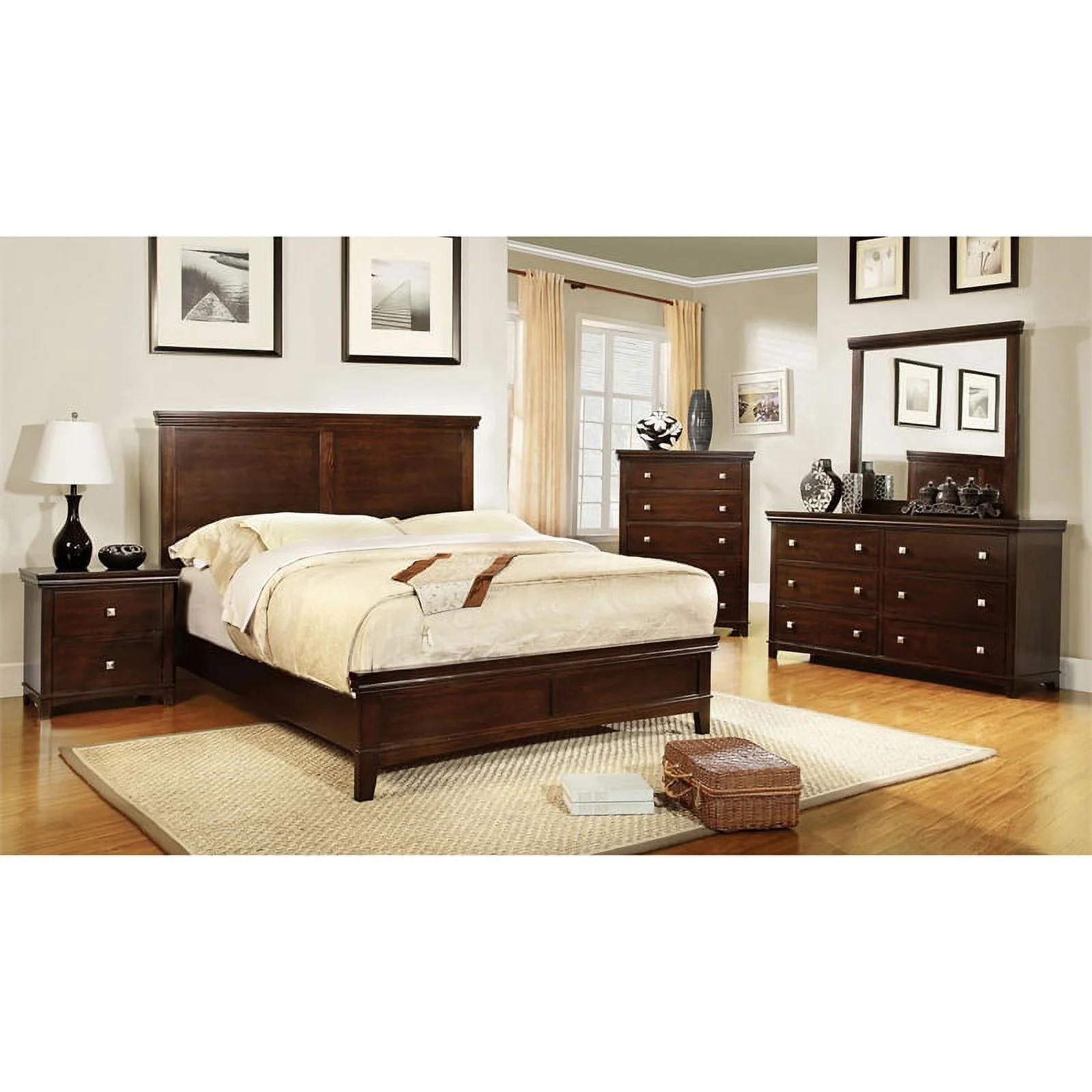 Furniture of America Brighton Solid Wood Full Panel Bed in Cherry