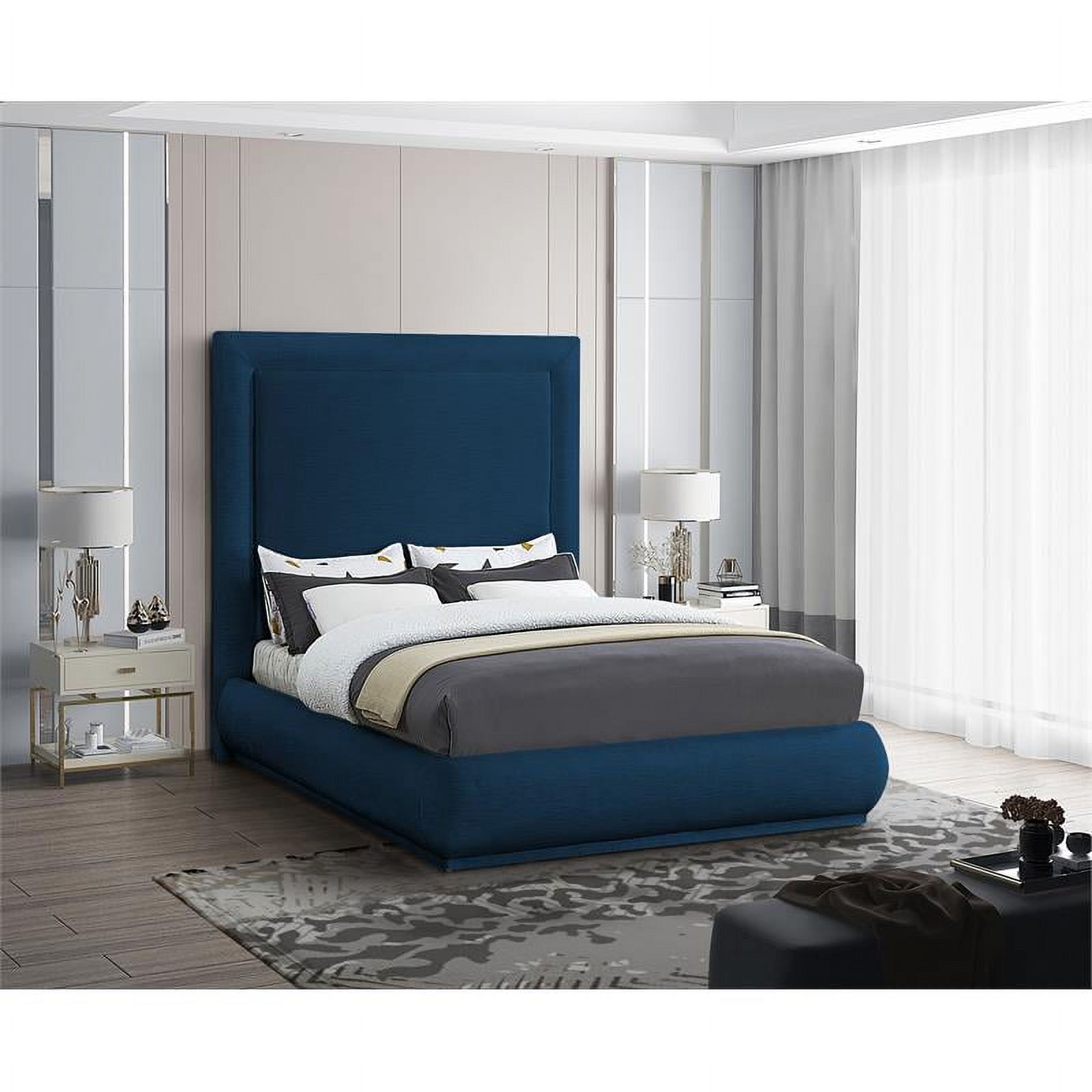 Meridian Furniture Brooke Navy Linen Textured Fabric King Bed