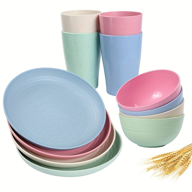 12-Piece Floral & Polka Dot Plastic Dinnerware Set – Unbreakable, Lightweight, Microwave/Dishwasher Safe, Reusable Cutlery Kit for Camping & Home