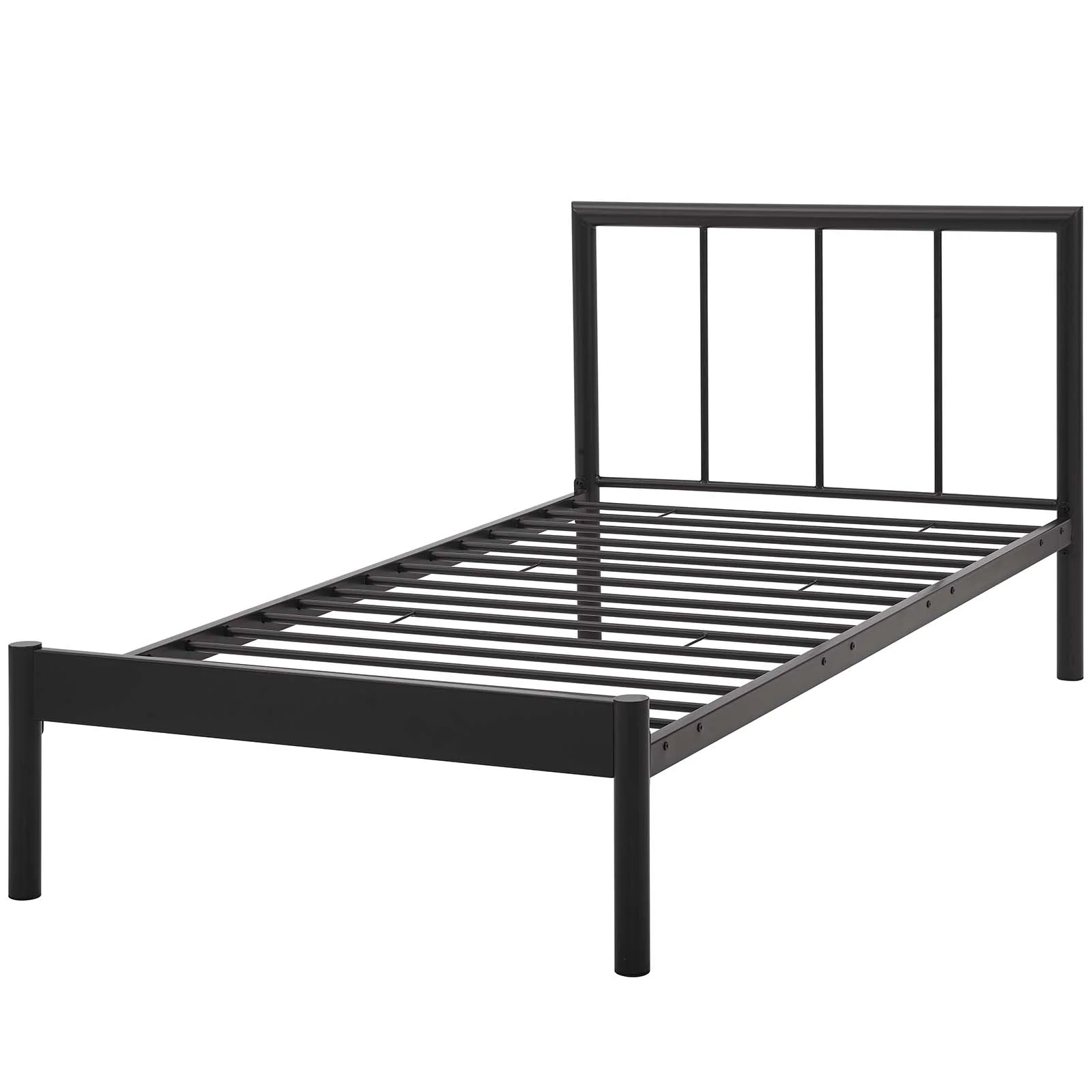 Industrial Country Cottage Farm Beach House Bedroom Twin Size Platform Bed Frame, Metal Steel, Brown