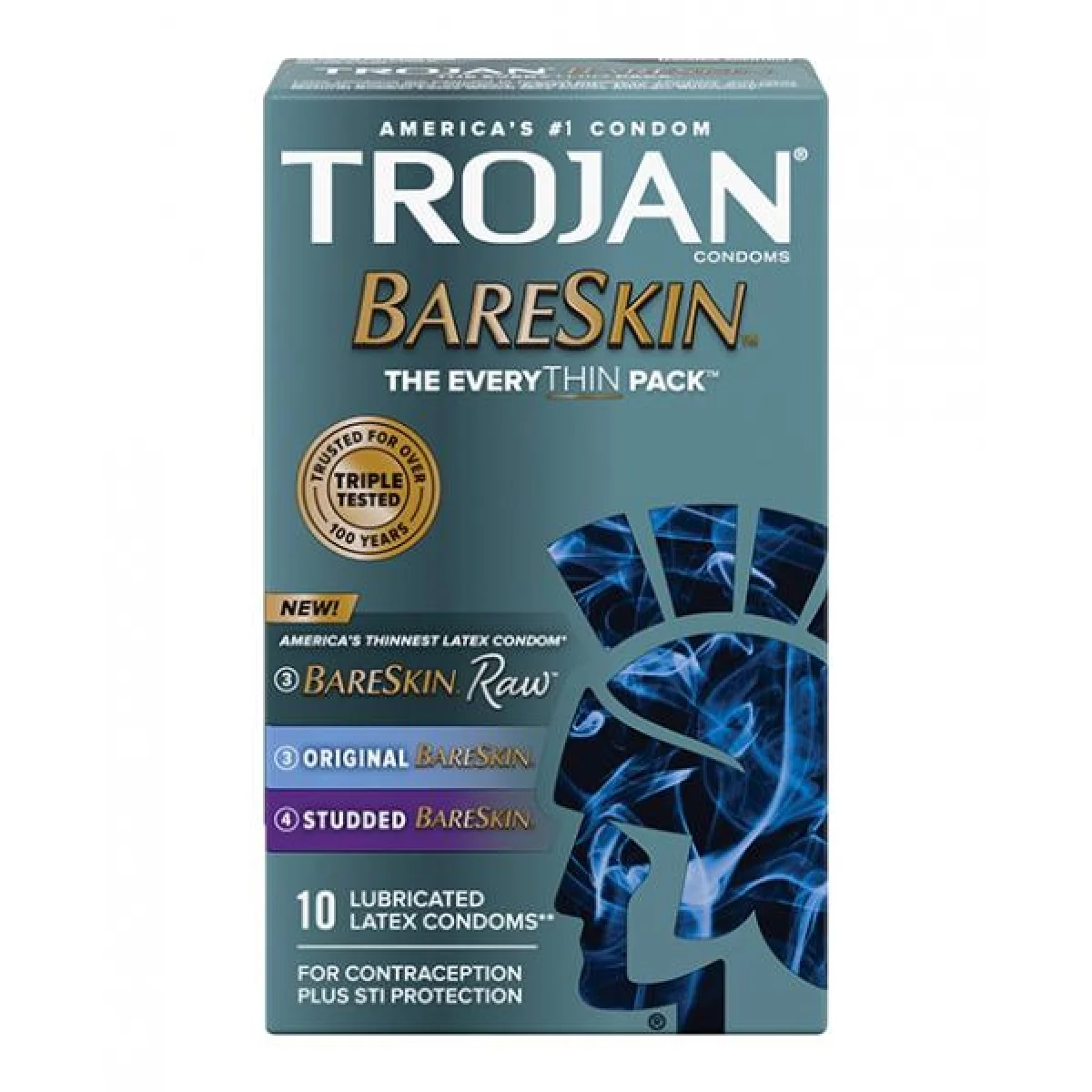 Trojan Every Thin BareSkin Condom Bundle with Brass Lunamax Pocket Case, All Three Types of Bareskin Condoms-10 Count