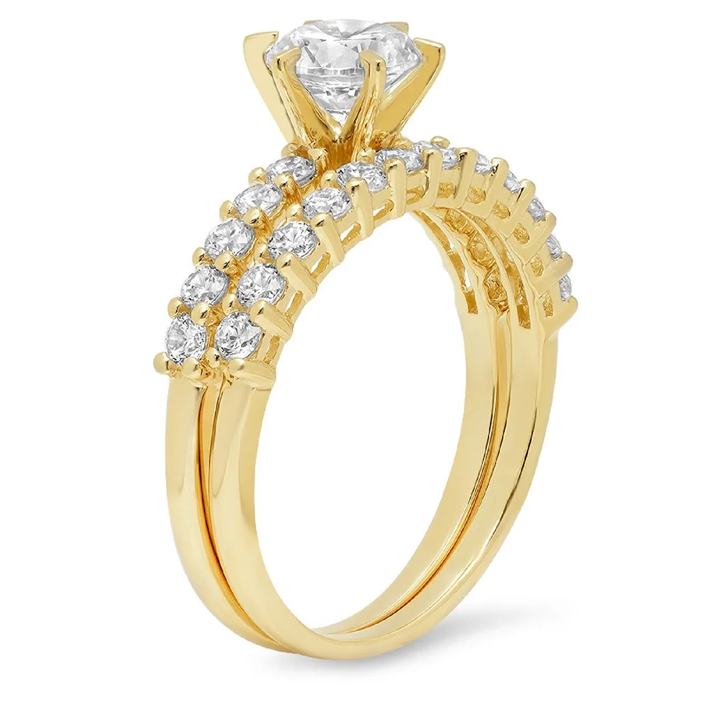 1.66 ct Brilliant Round Cut Synthetic Moissanite 18K Yellow Gold Solitaire with Accents Bridal Set SZ 6.75