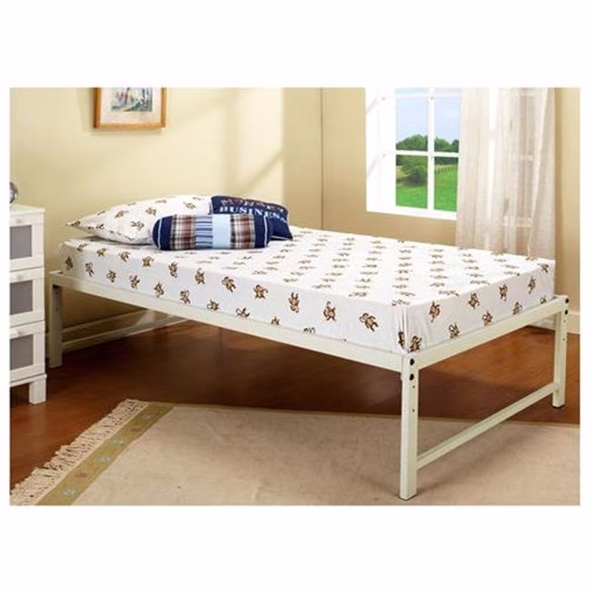 Inroom Furniture Design  Hi Riser bed with solidwhite wood posts and white metal frame. white Finish