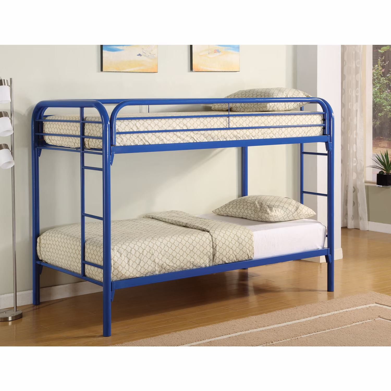 BenJara Simply Design Twin Over Twin Bunk Bed with Built In Ladders, Blue