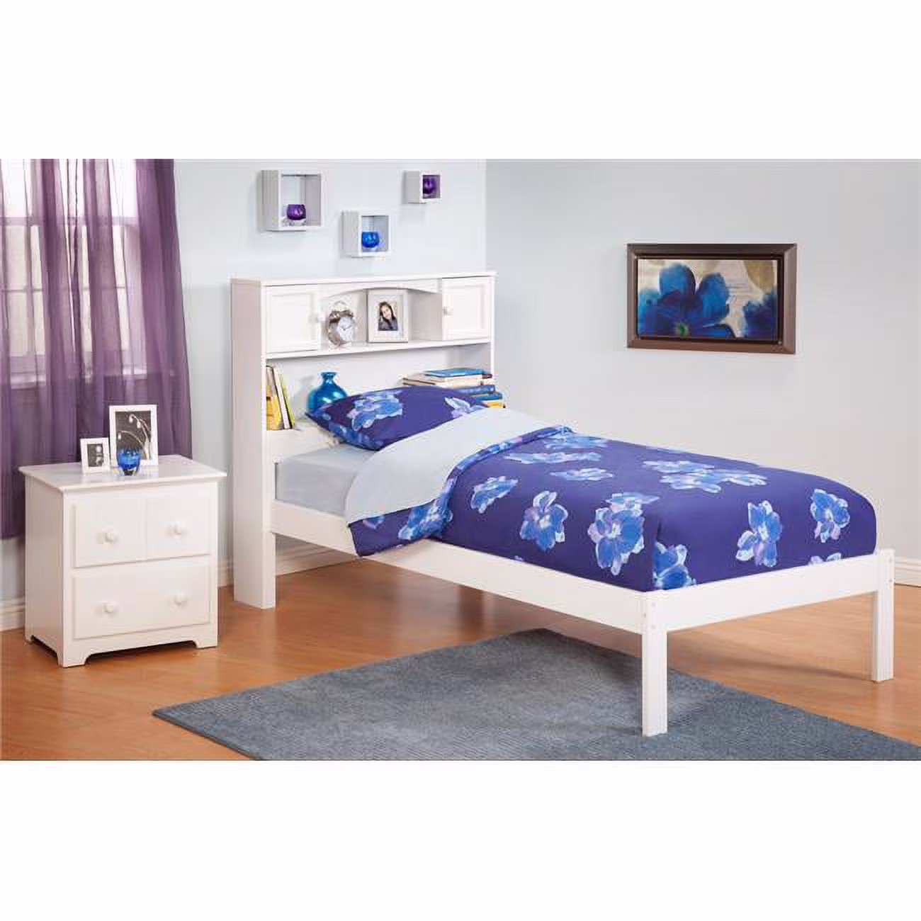 Newport Bookcase Bed Full Size with an Open Foot Rail in a White Finish